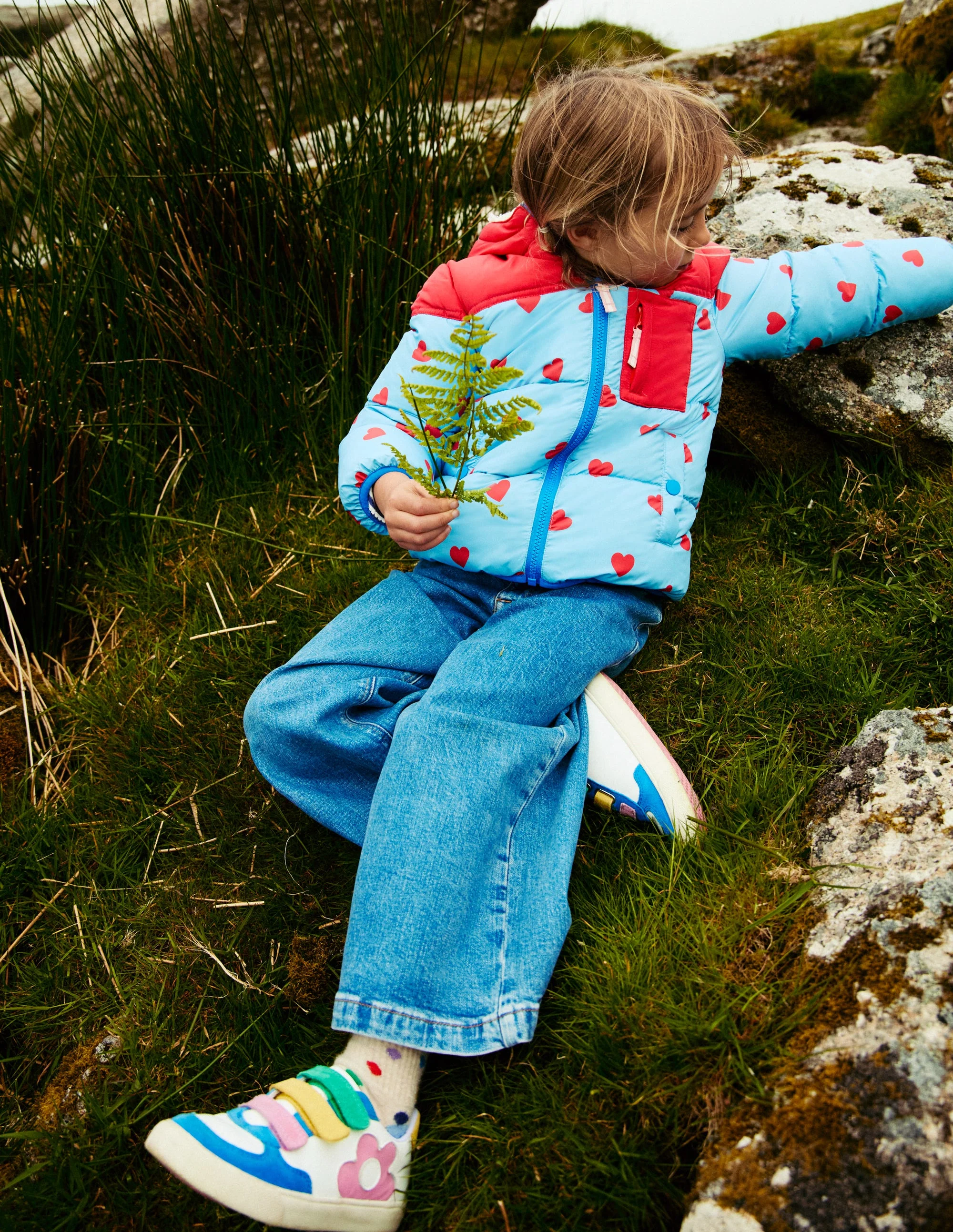Reversible Padded Borg Coat-Blue/Red Ditsy Hearts - Image 6