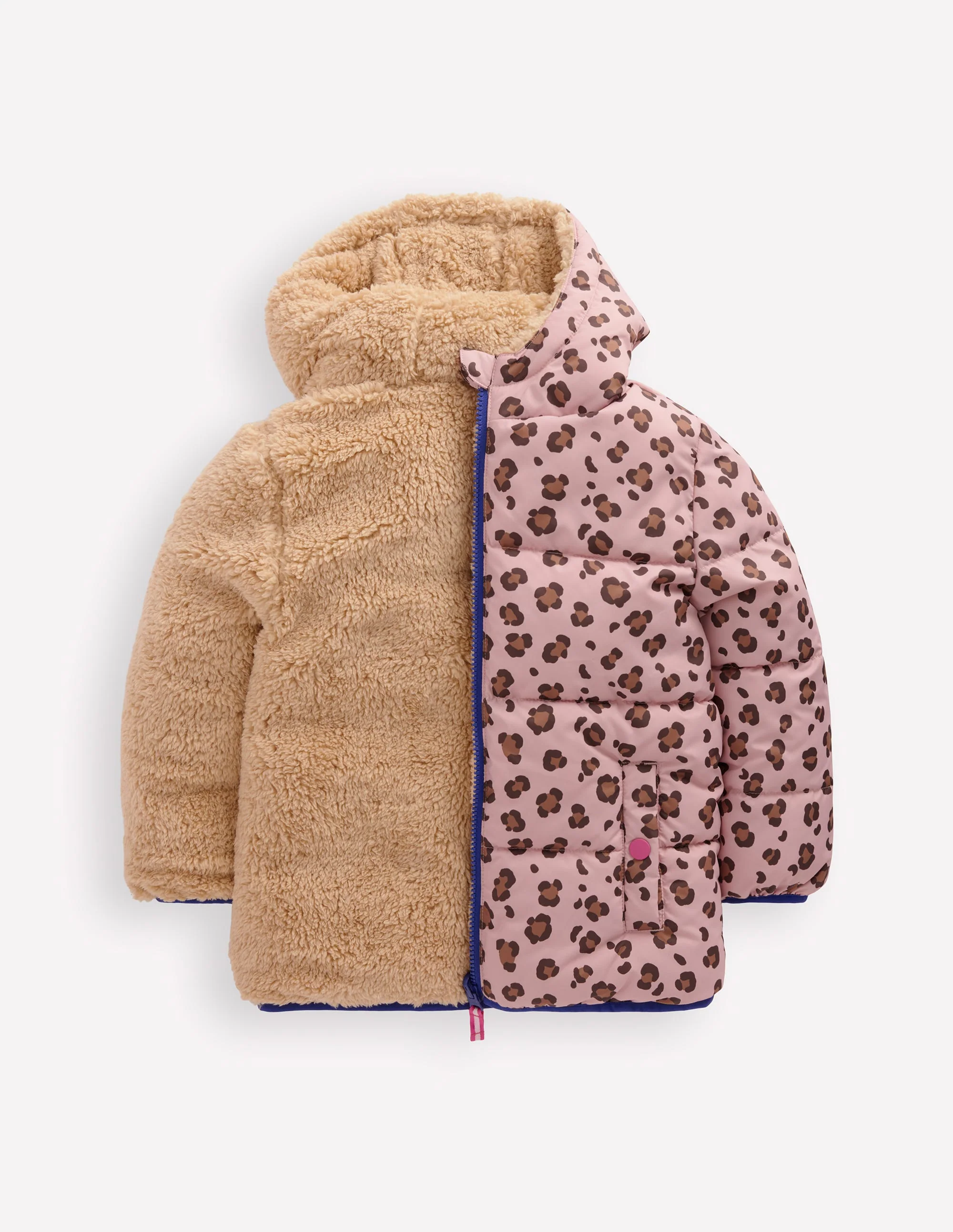 Reversible Padded Borg Coat-Pink Leopard - Image 5