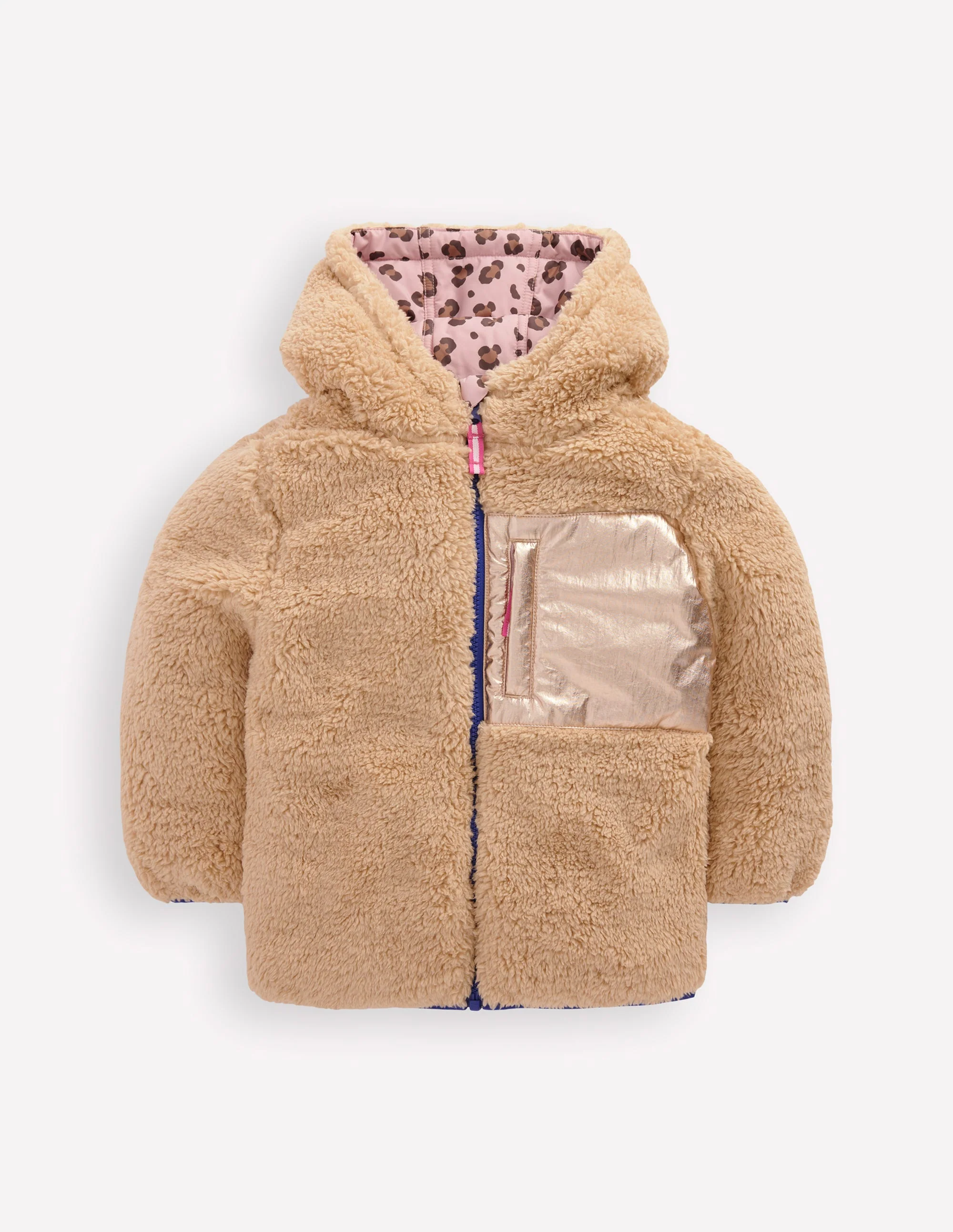 Reversible Padded Borg Coat-Pink Leopard - Image 6