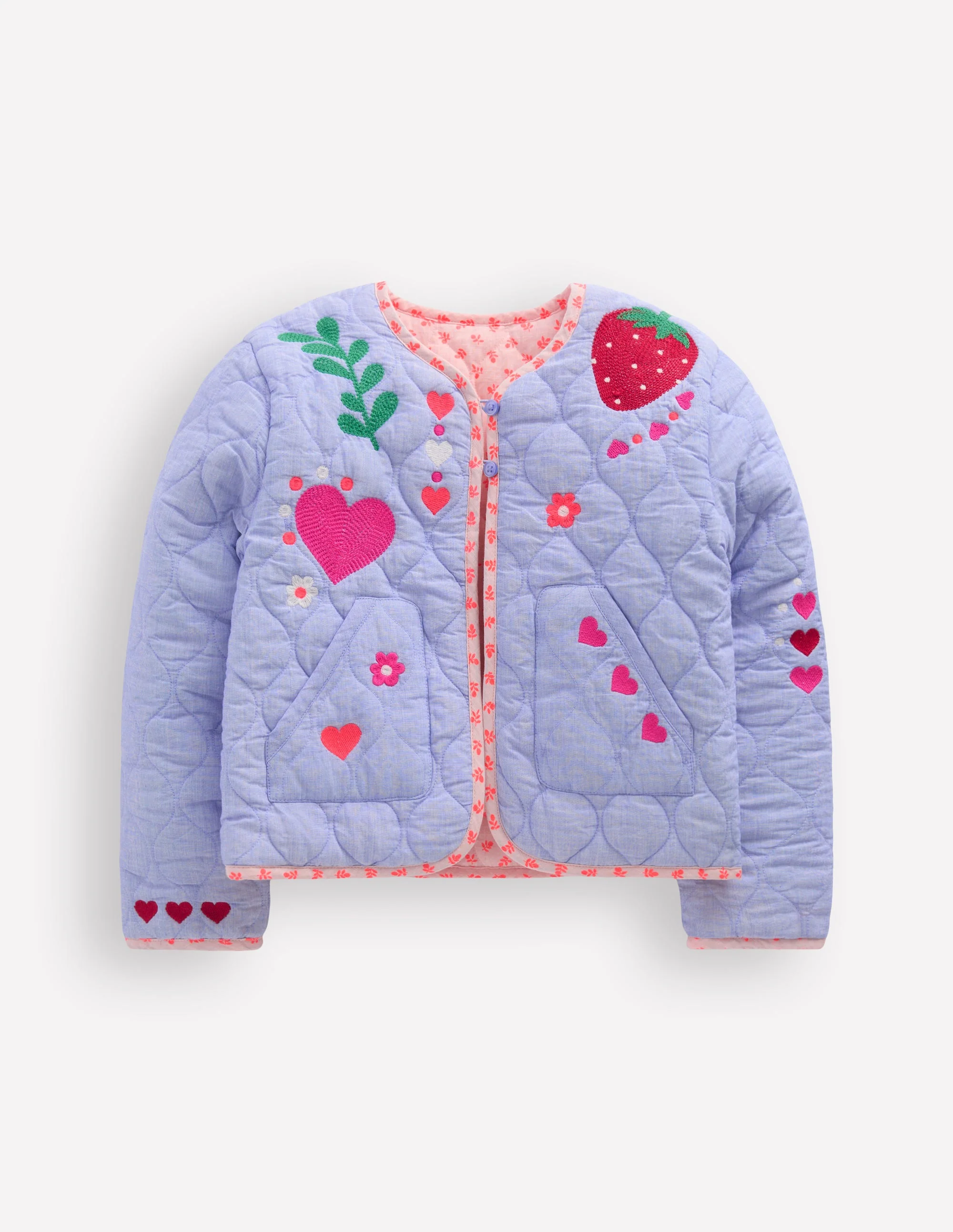 Reversible Quilted Jacket-Blue Embroidery