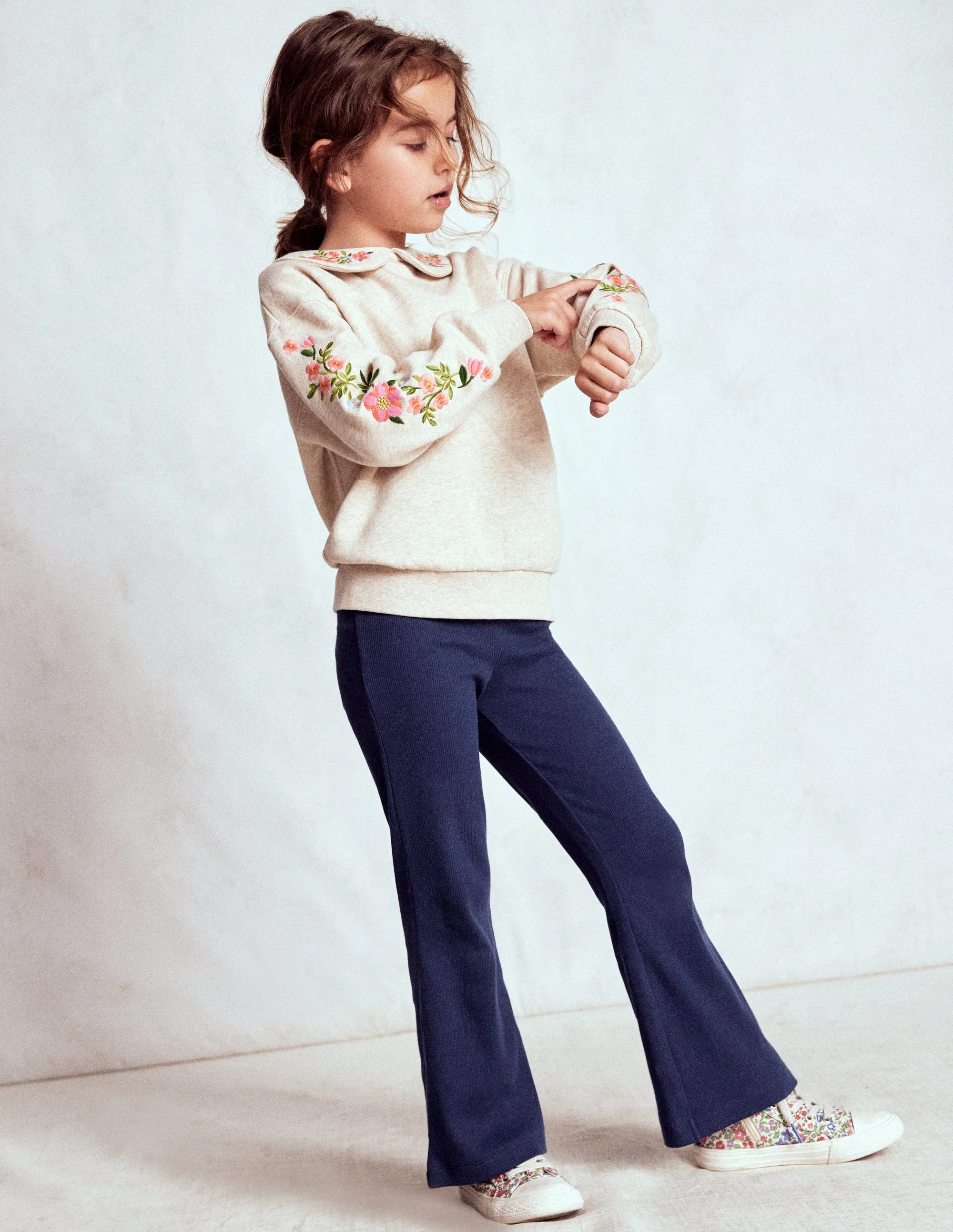 Ribbed Flared Leggings-College Navy - Image 2