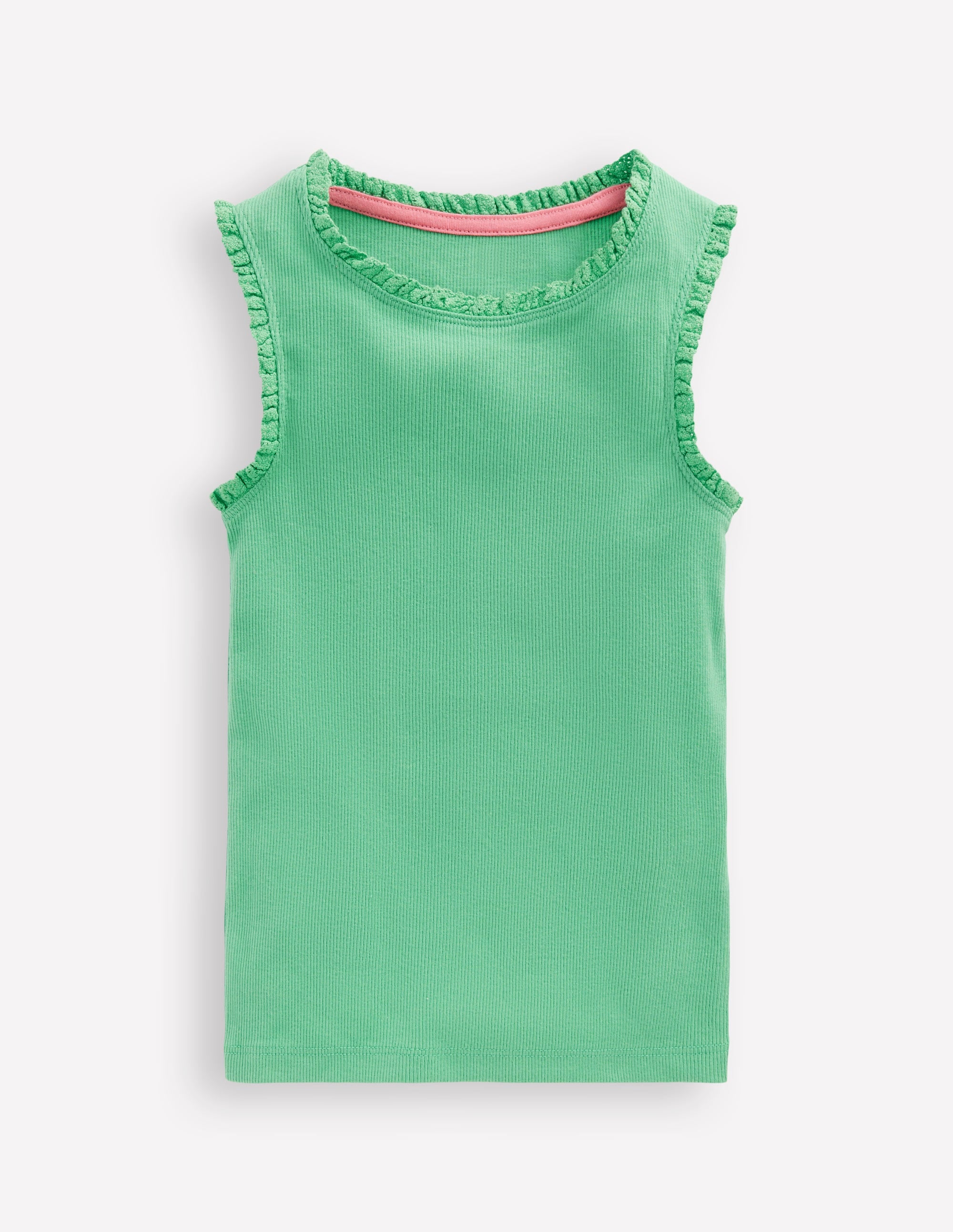 Ribbed Lace Trim Tank-Aloe Green