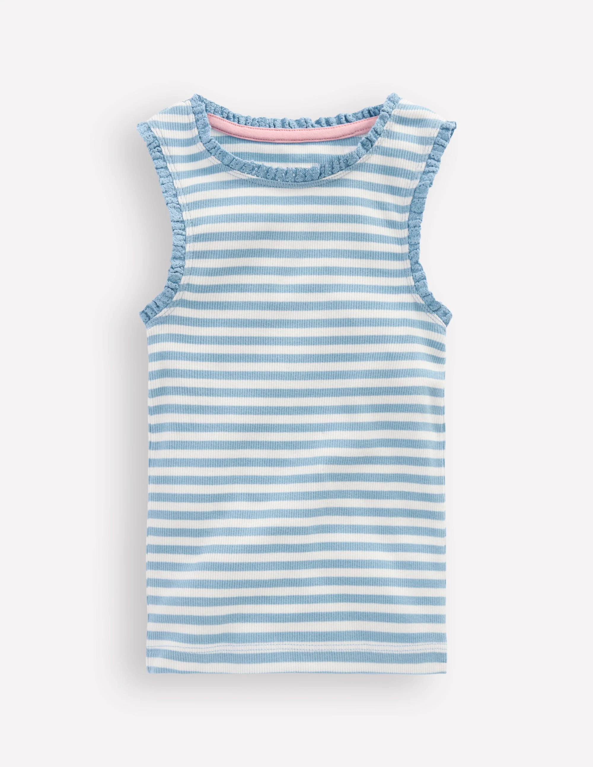 Ribbed Lace Trim Tank-Glacier Blue Stripe