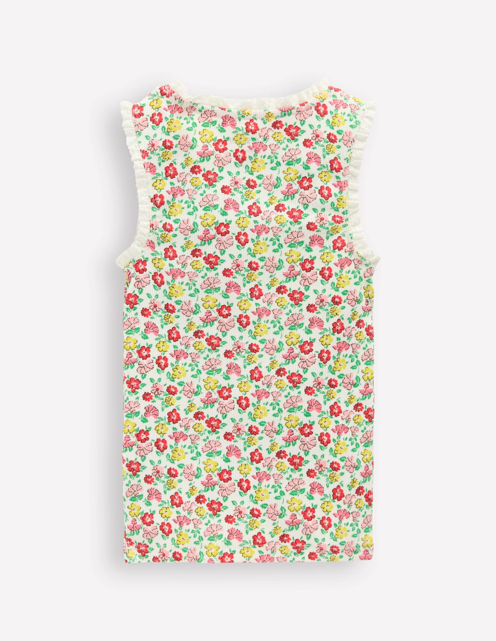 Ribbed Lace Trim Tank-Multi Summer Flowerbed - Image 5