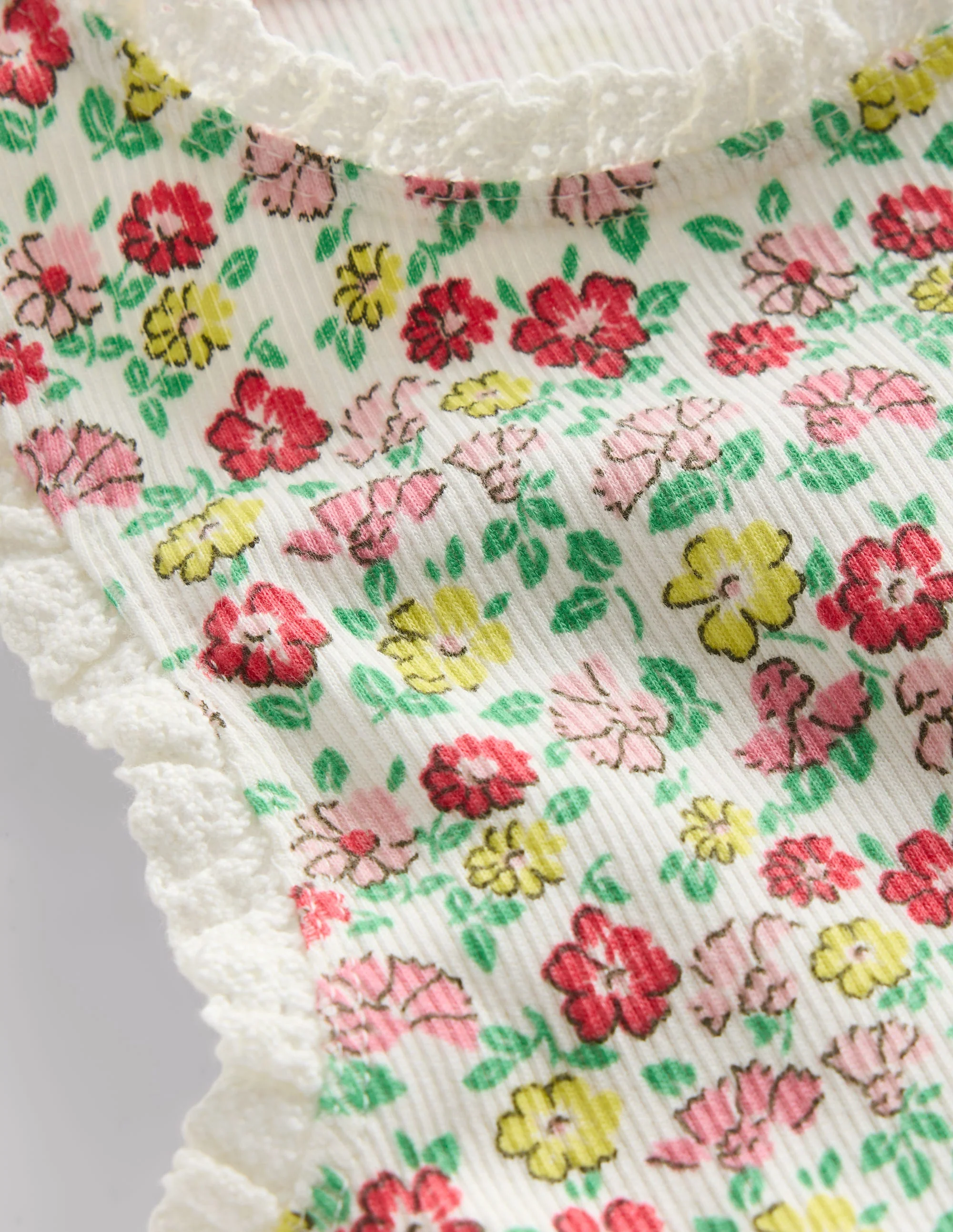 Ribbed Lace Trim Tank-Multi Summer Flowerbed - Image 6