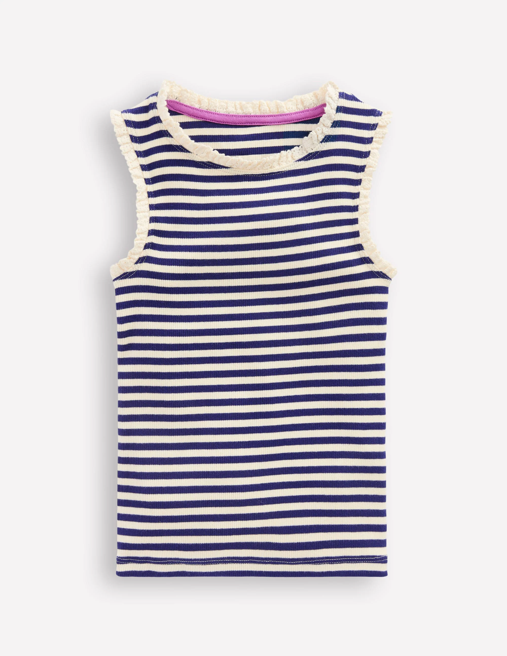 Ribbed Lace Trim Tank-Starboard Blue Stripe
