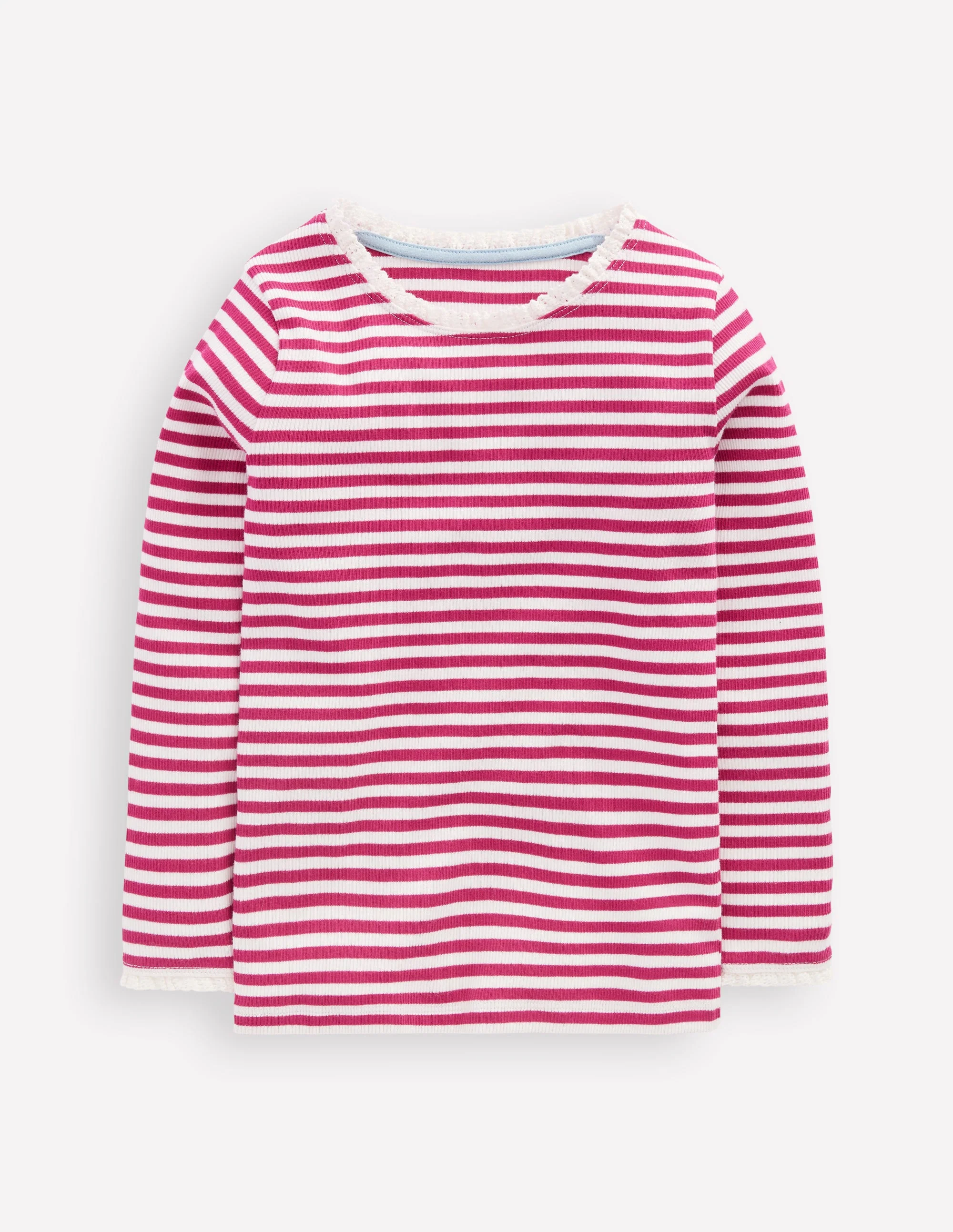 Ribbed Long Sleeve T-shirt-Cherry Jam/Soft Ivory Stripe