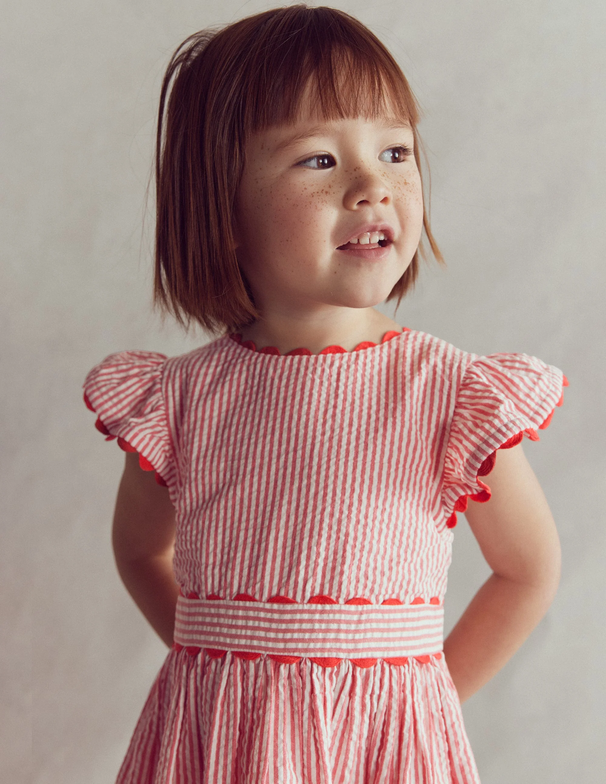Ric Rac Trim Flutter Dress-Red Stripe - Image 2