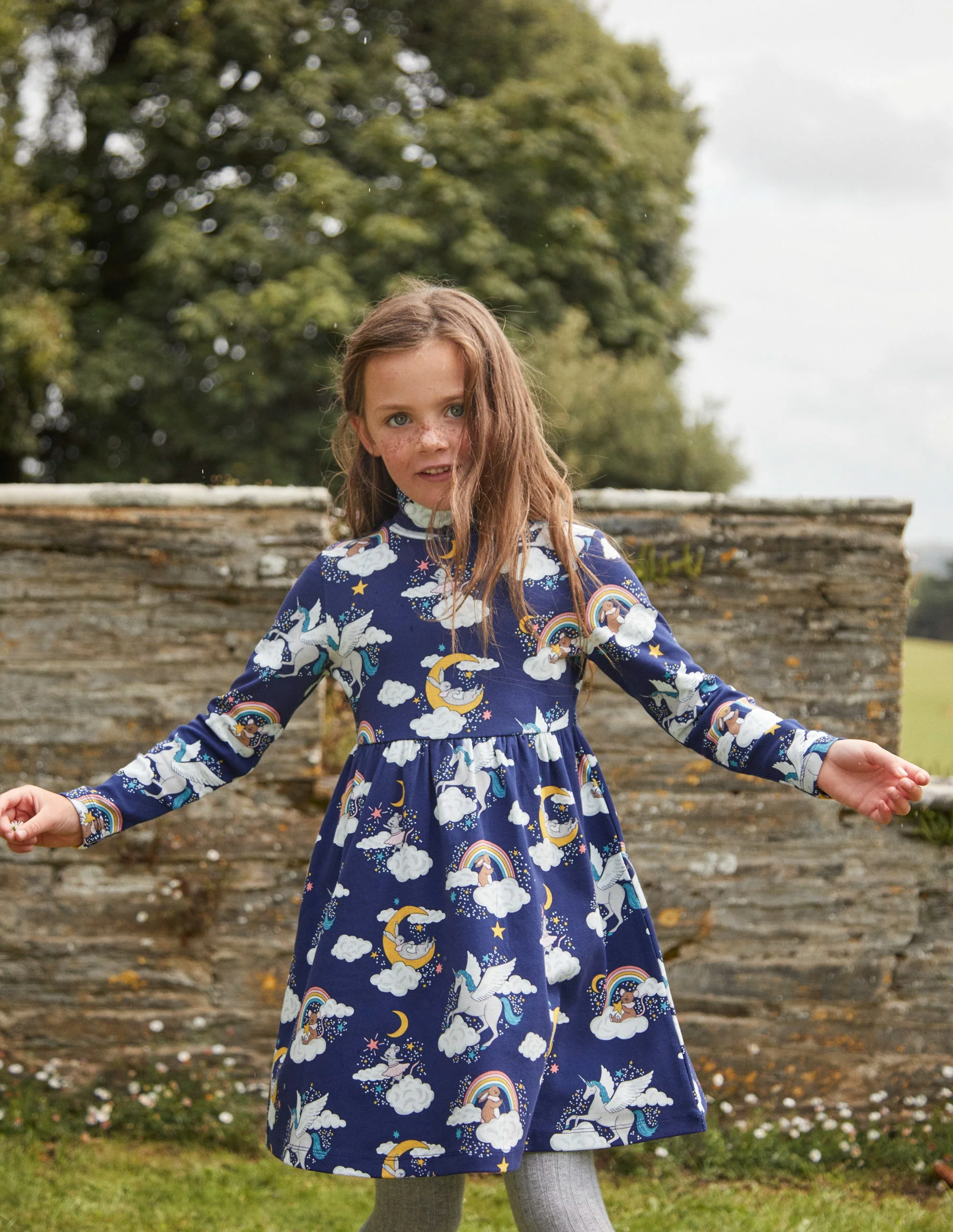 Roll Neck Jersey Dress-College Navy Magical Sky - Image 4