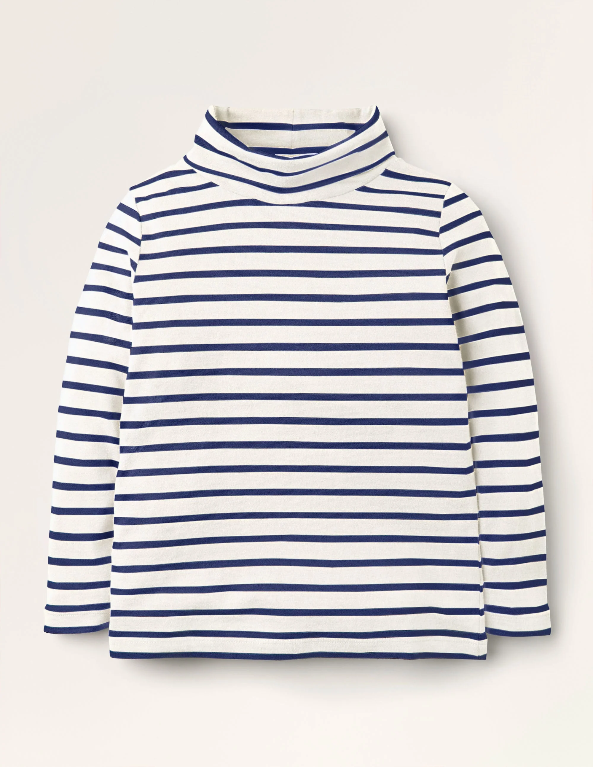 Roll Neck Supersoft T-shirt-Ivory/ Starboard Blue