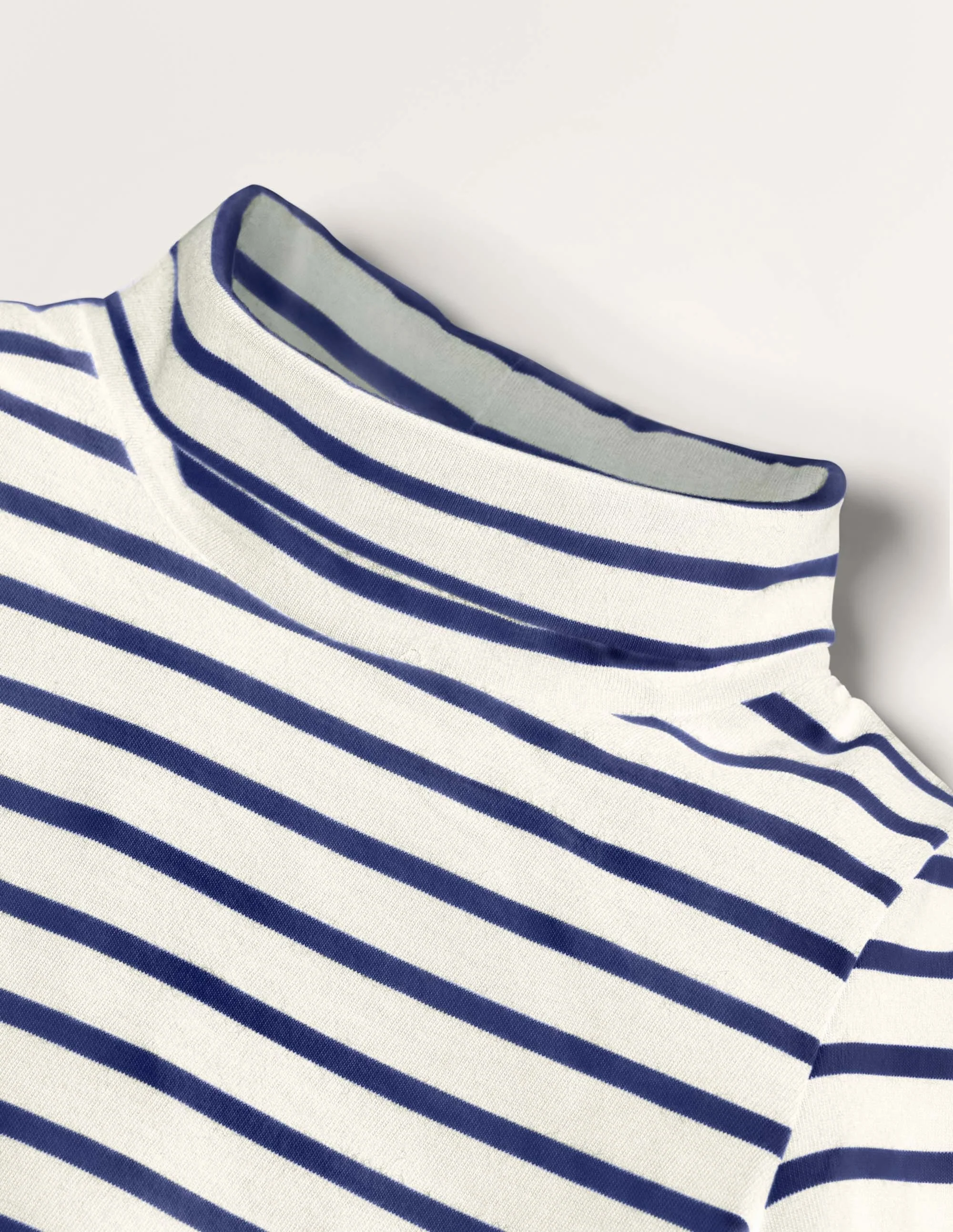Roll Neck Supersoft T-shirt-Ivory/ Starboard Blue - Image 3