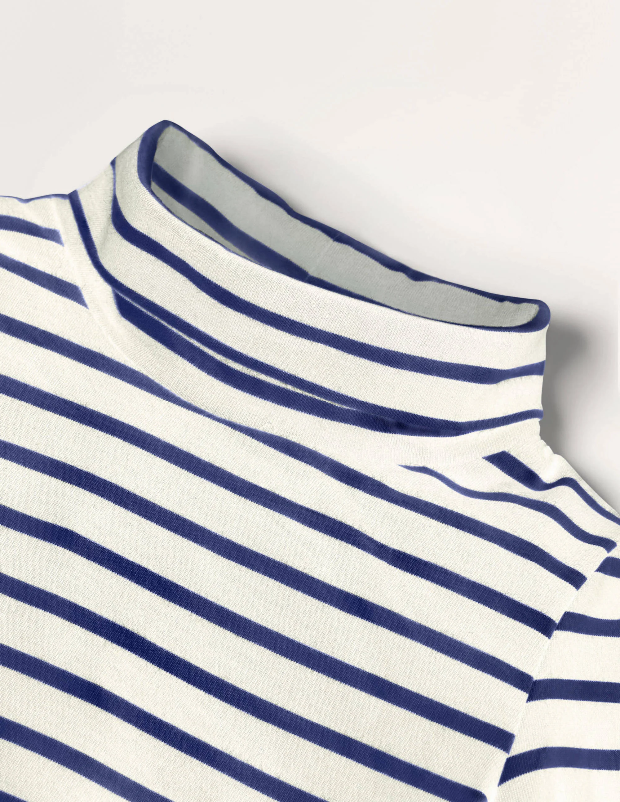 Roll Neck Supersoft T-shirt-Ivory/ Starboard Blue - Image 4