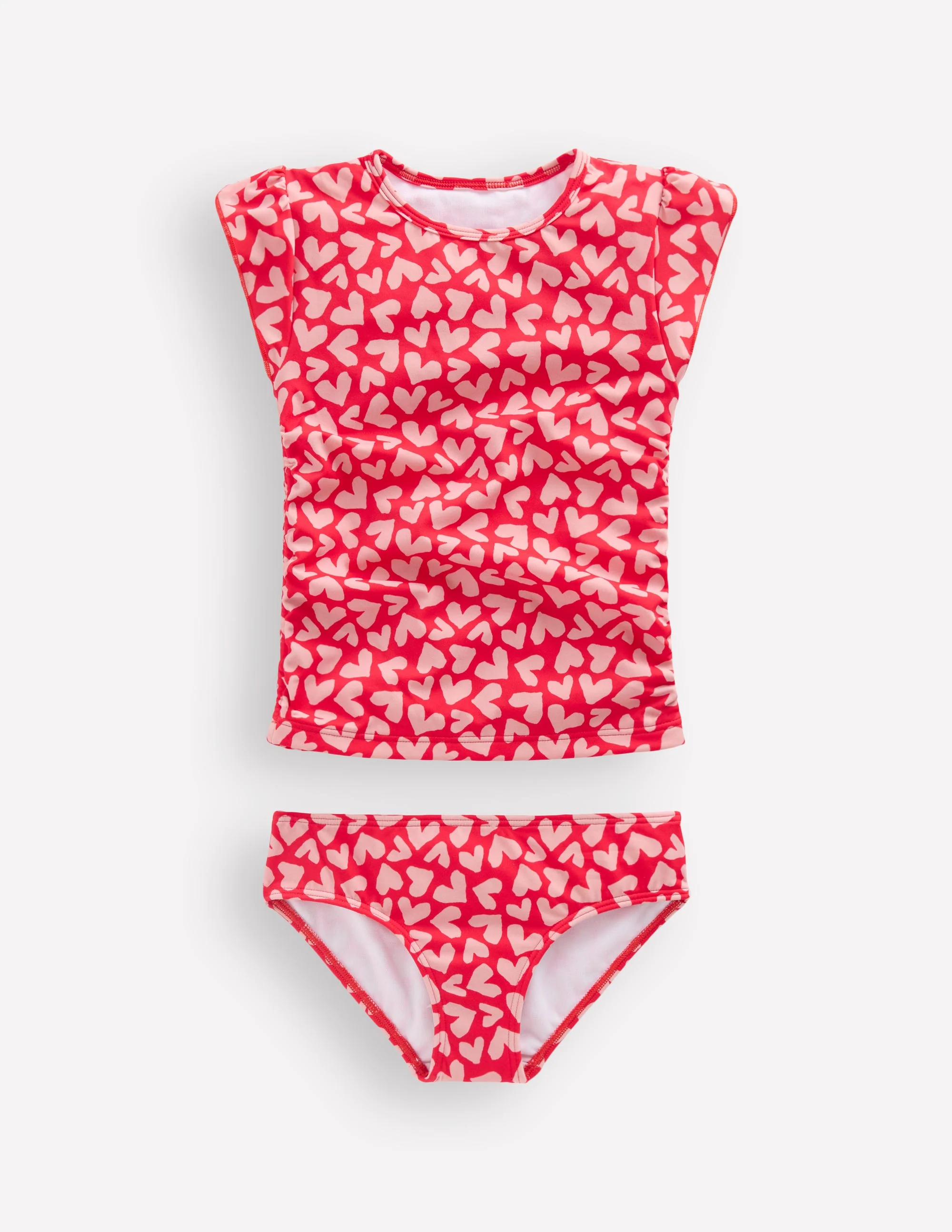 Ruched Tankini Set-Rockabilly Red Collage Hearts