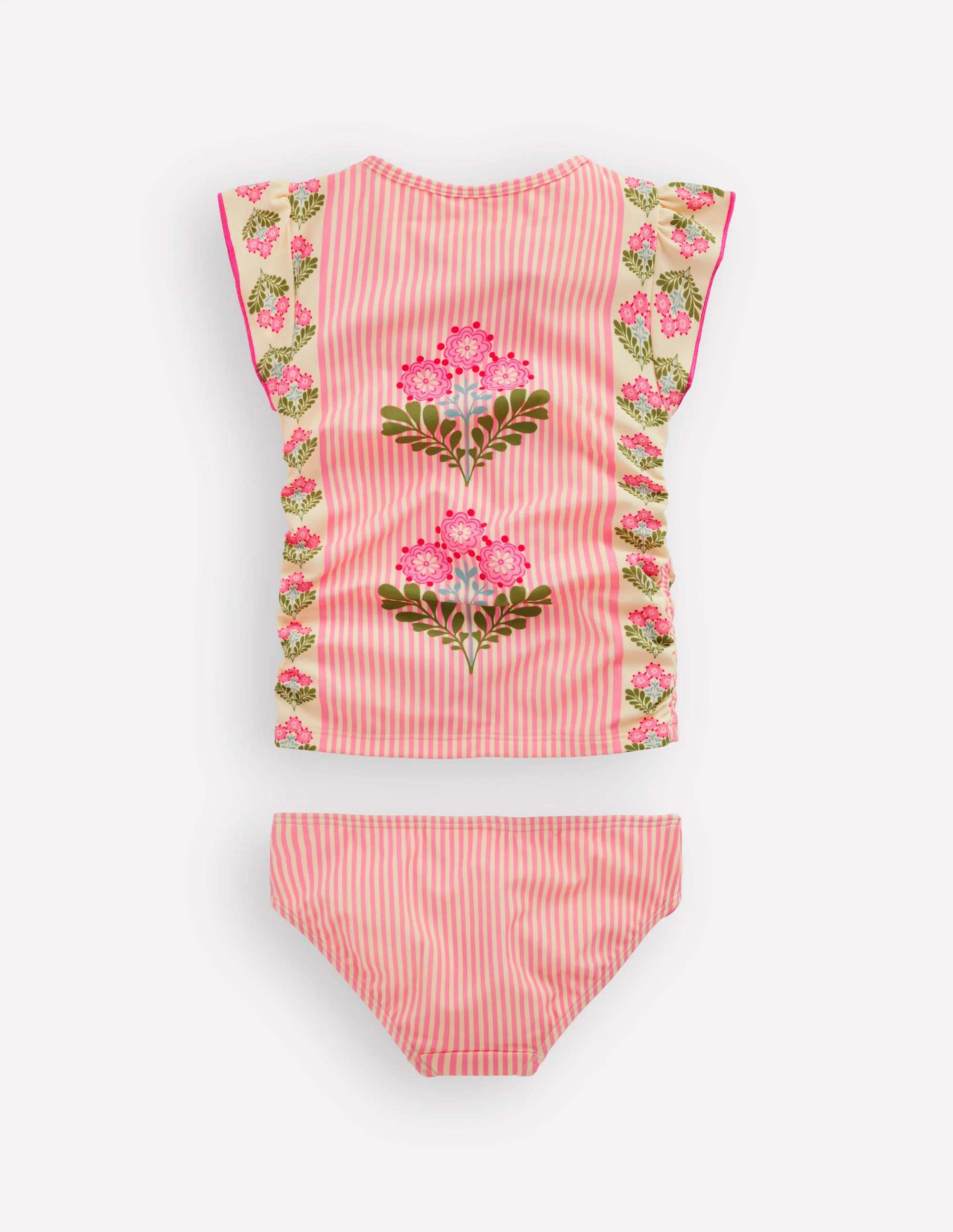 Ruched Tankini Set-Strawberry Pink Woodblock - Image 3