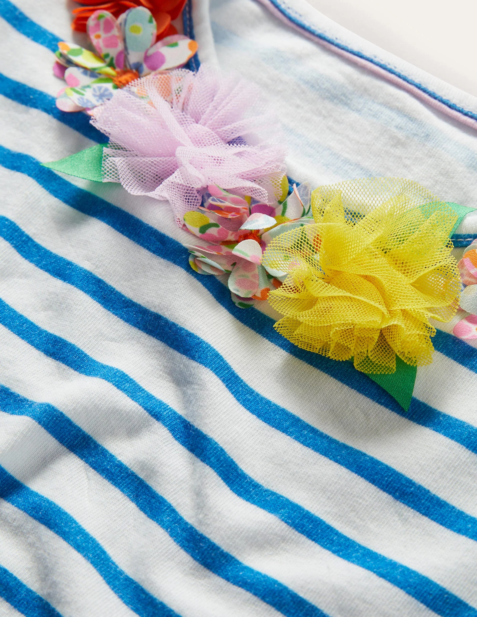 Ruffle Interest Logo T-shirt-Ivory / Bright Marina Floral - Image 3