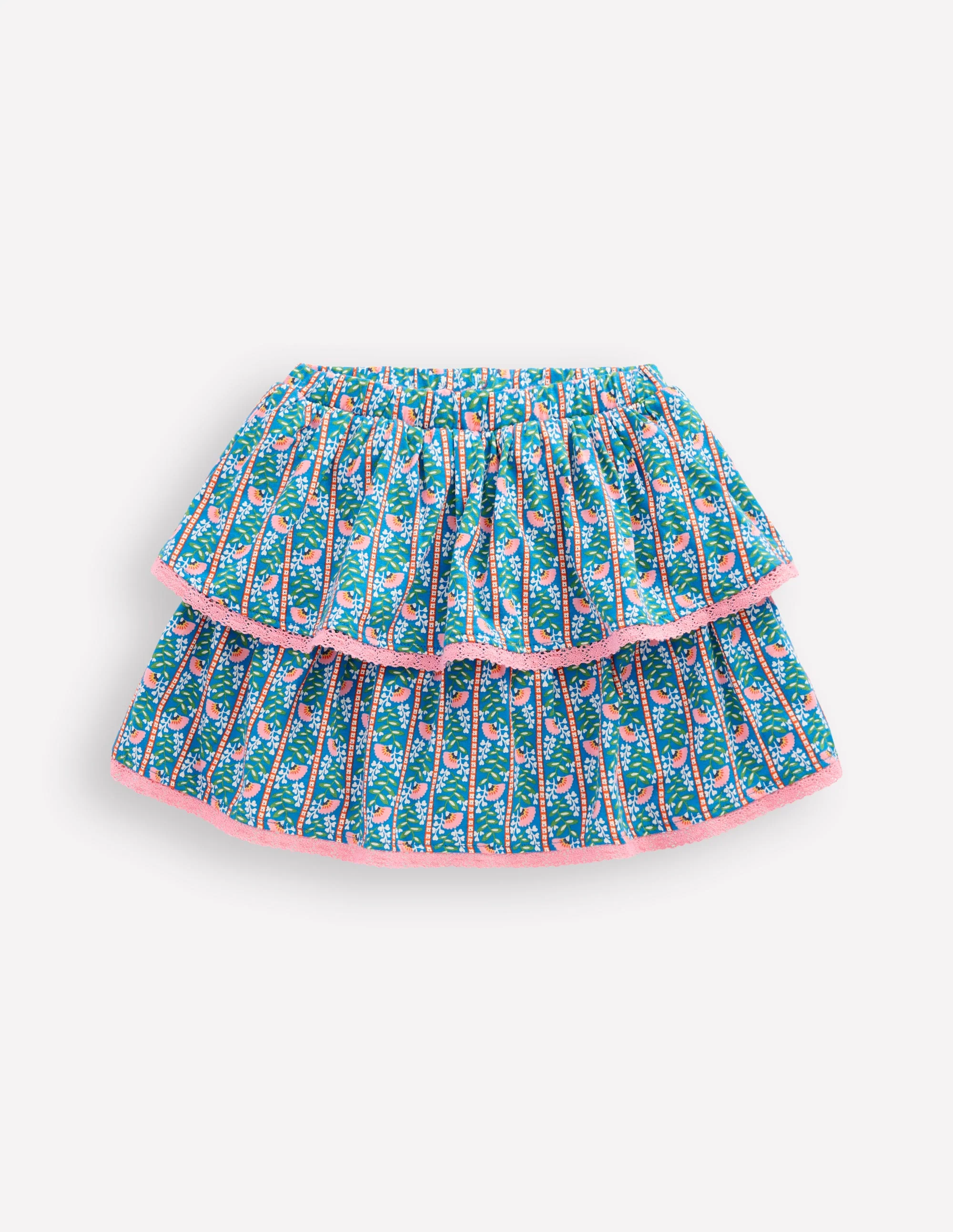 Ruffle Jersey Skort-Kingfisher Blue Floral Vine - Image 3