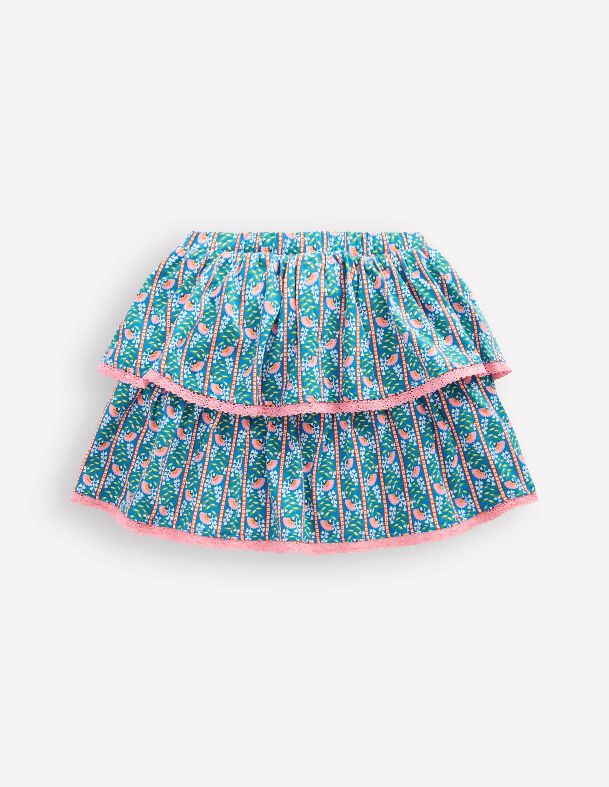 Ruffle Jersey Skort-Kingfisher Blue Floral Vine - Image 4