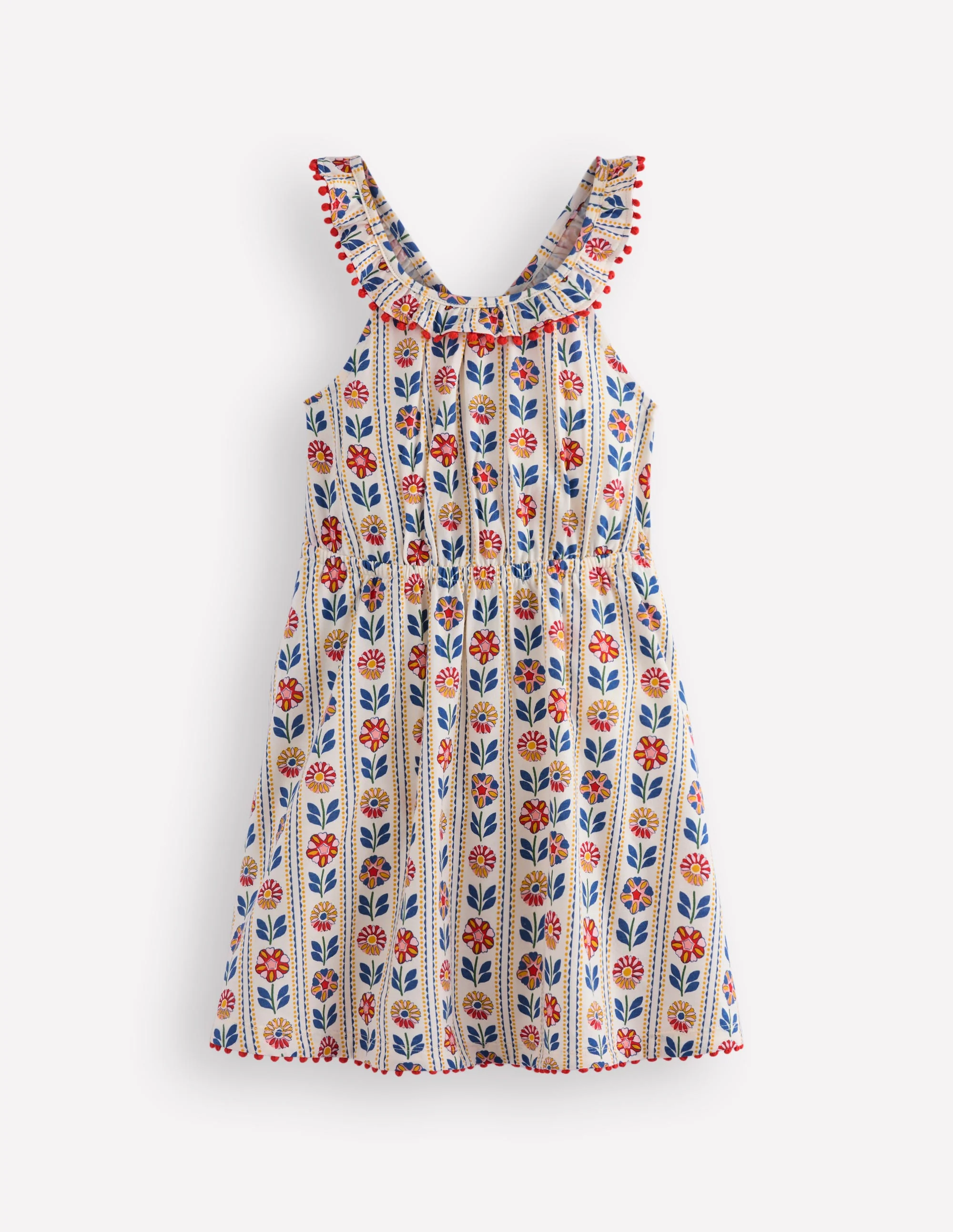 Ruffle Neck Trim Dress-Soft Ivory Woodblock Floral