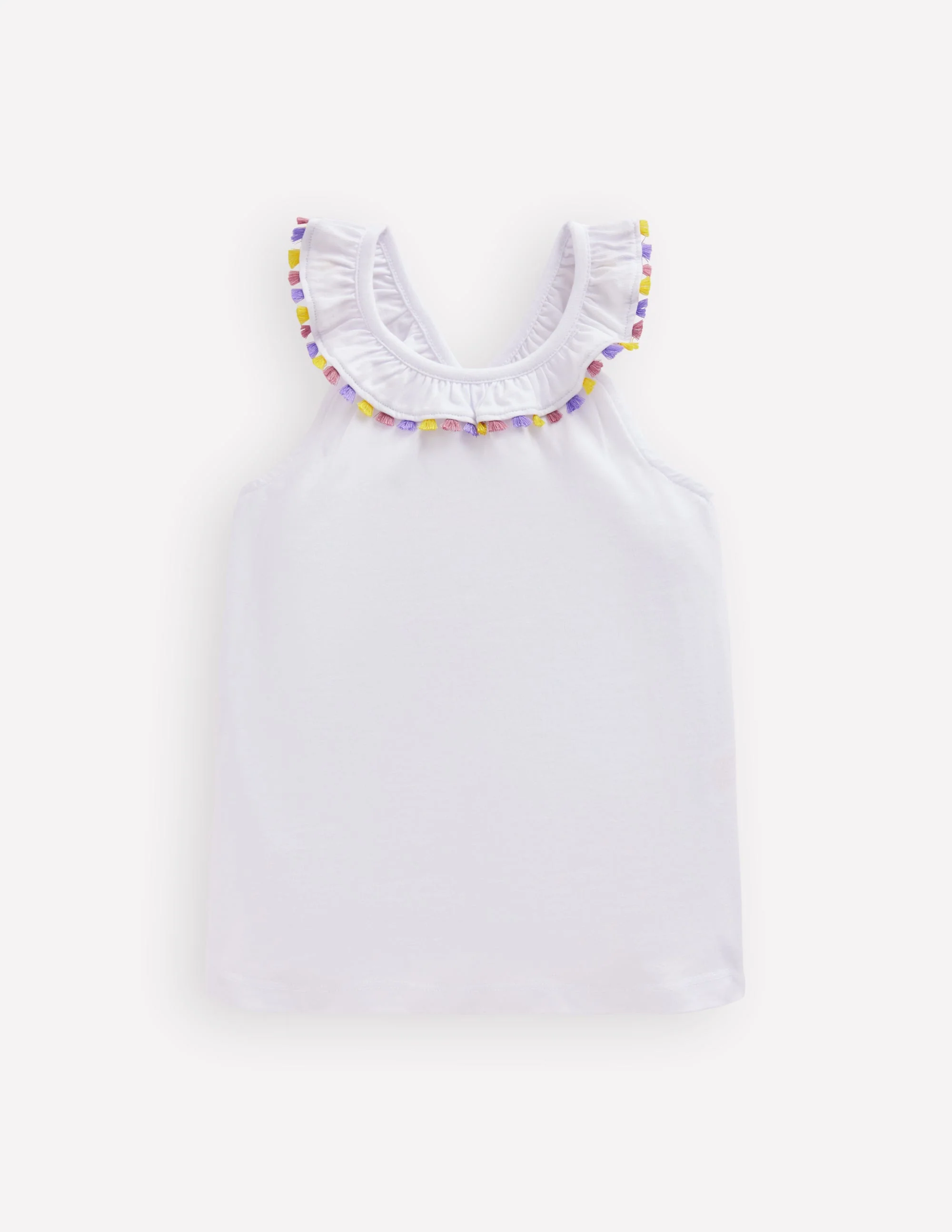Ruffle Neck Trim Top-White