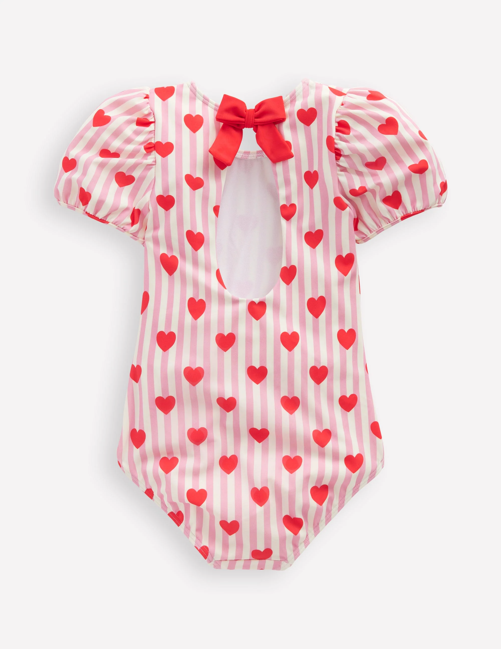 Sandy Puff Sleeve Swimsuit-Bubblegum Pink Heart Stripe - Image 2