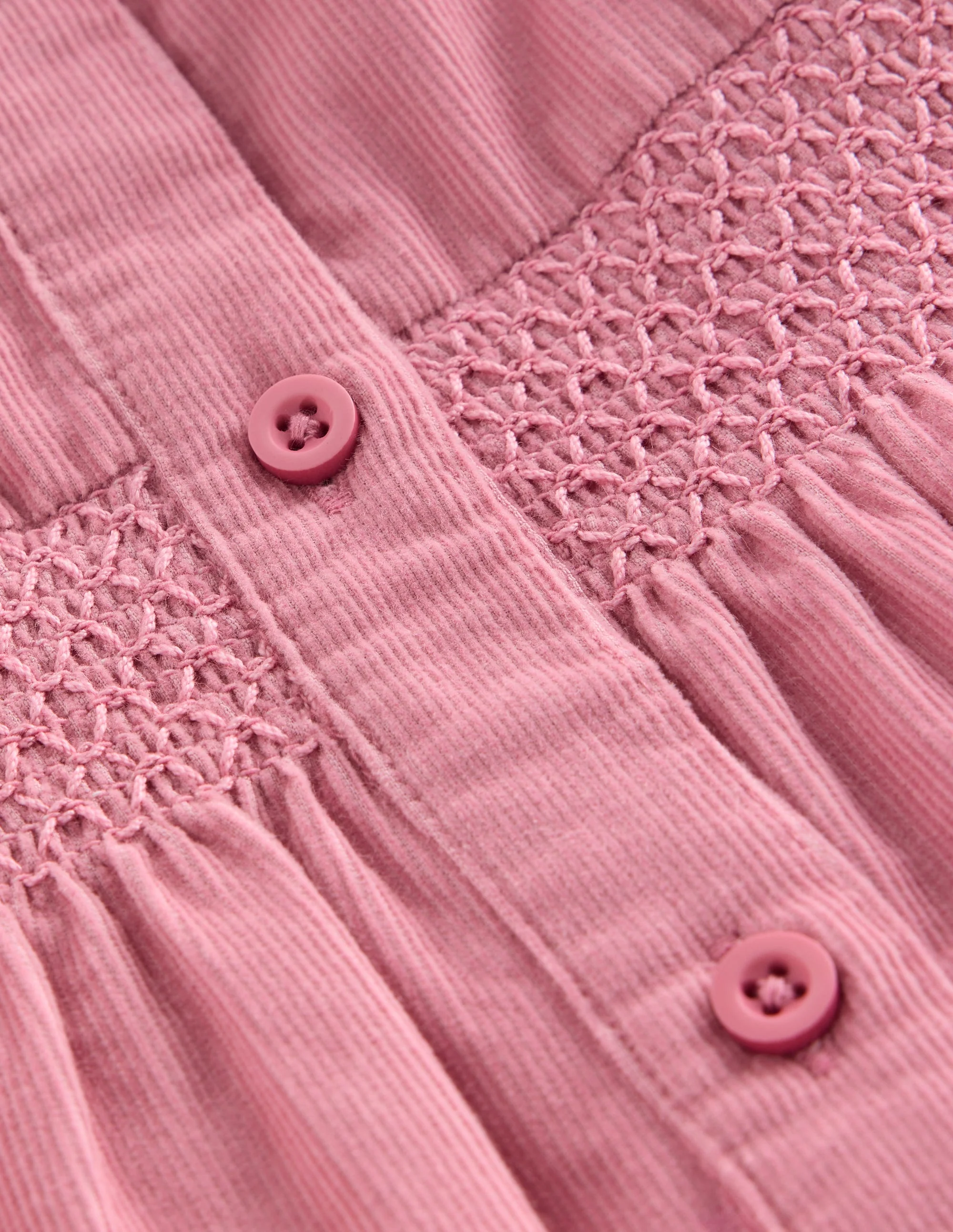 Scalloped Collar Smocked Shirt-Pink Cord - Image 5