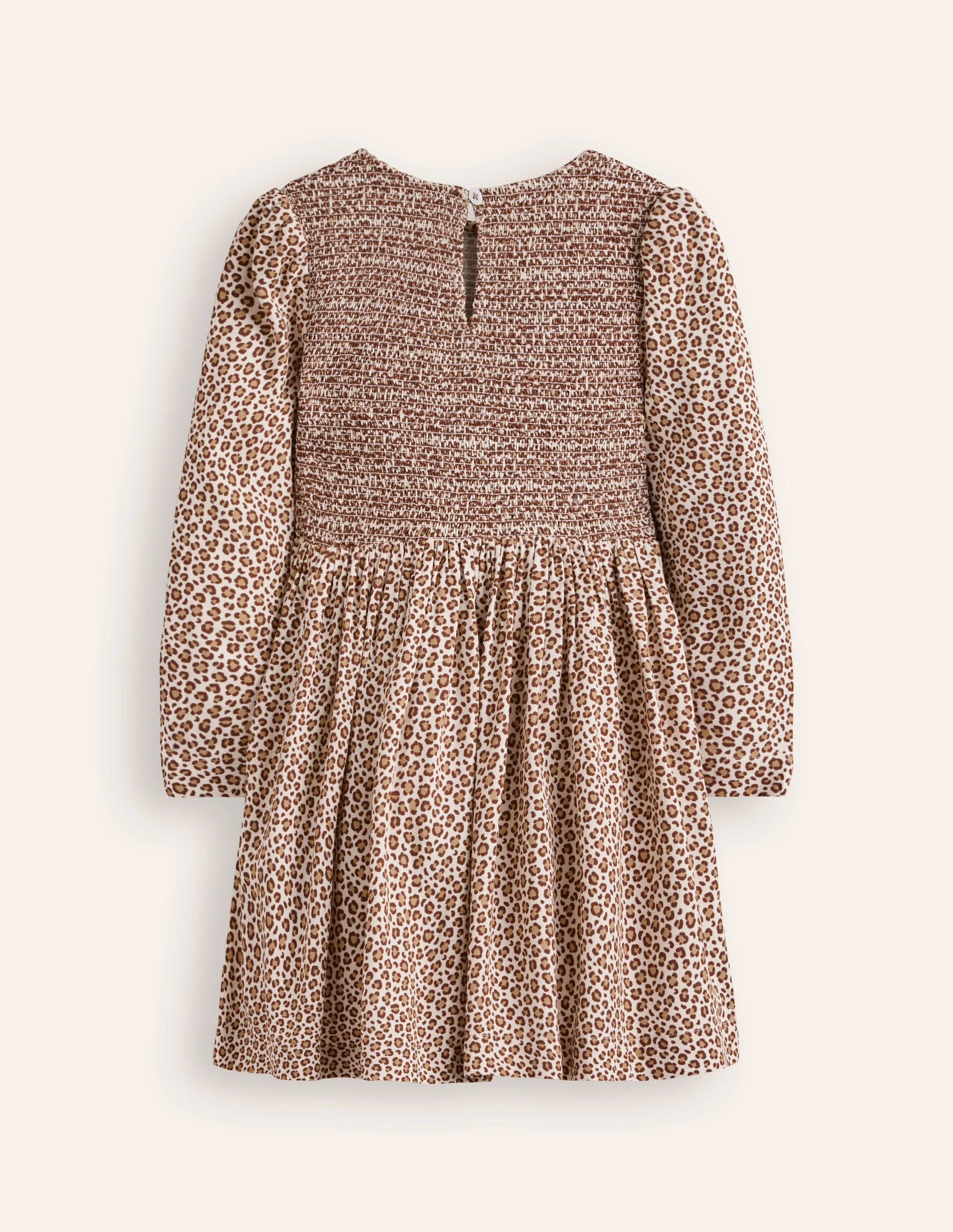 Shirred Bodice Woven Dress-Brown Leopard Print - Image 2