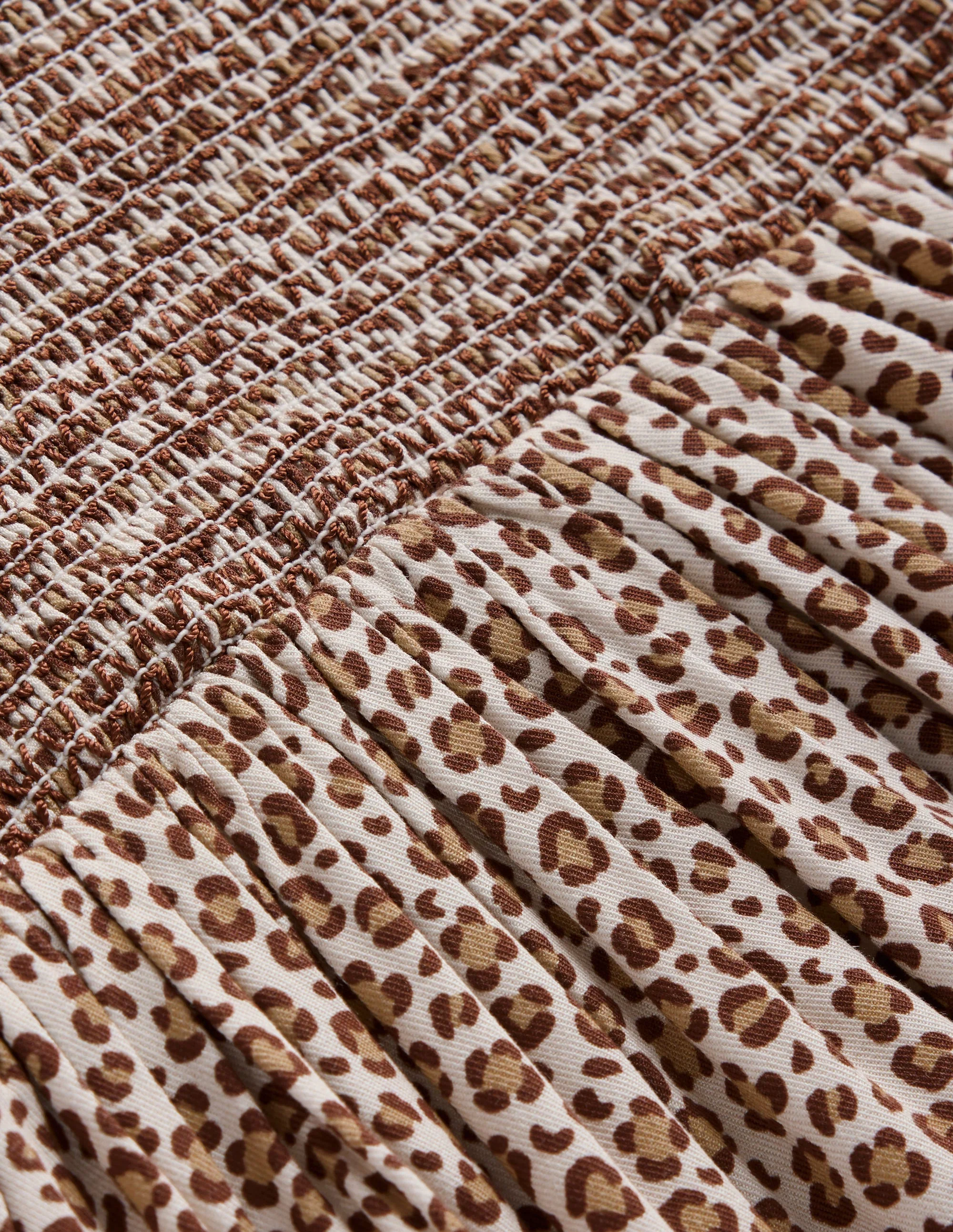 Shirred Bodice Woven Dress-Brown Leopard Print - Image 3