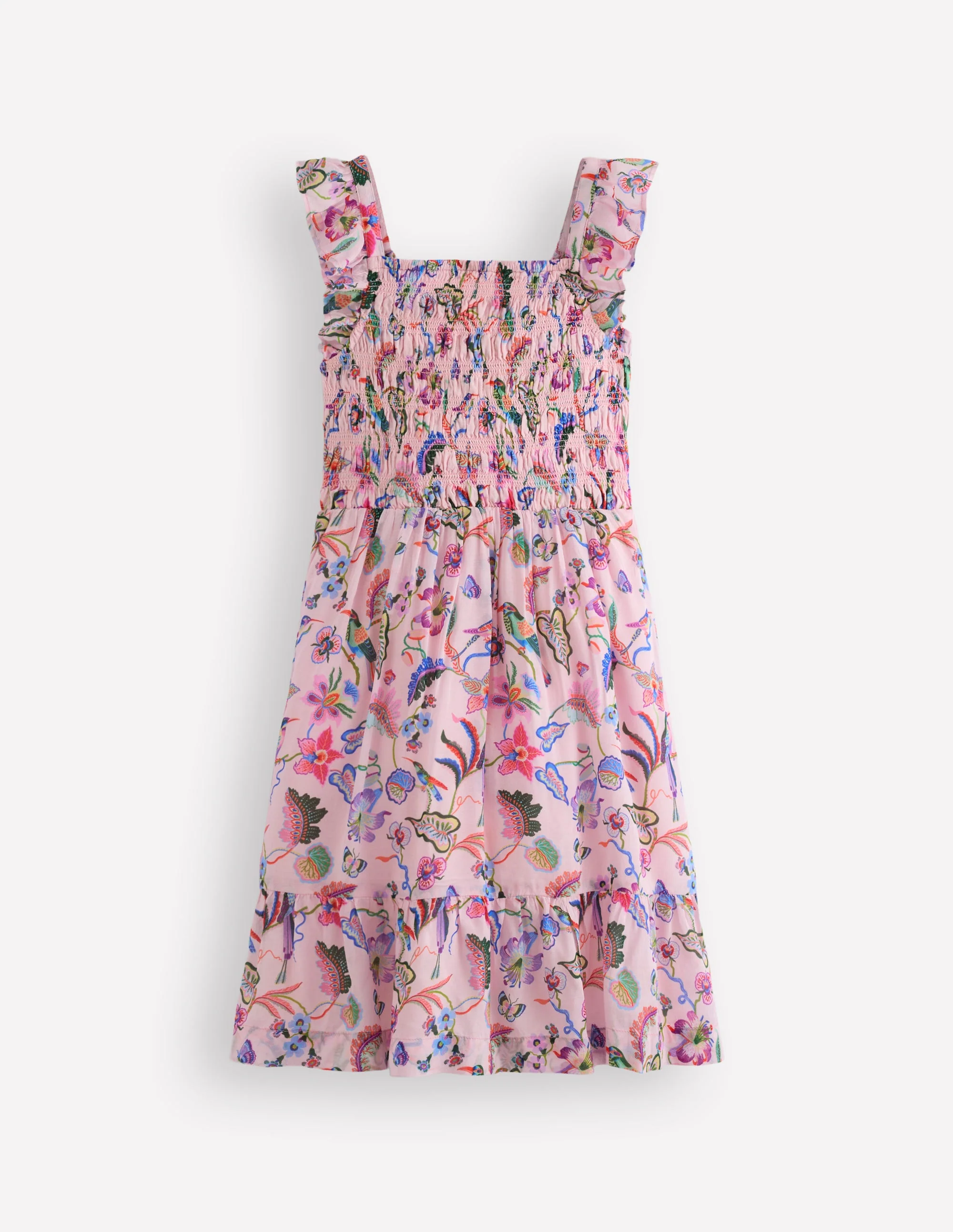 Shirred Bow Back Detail Dress-Multi Pink Floral - Image 3