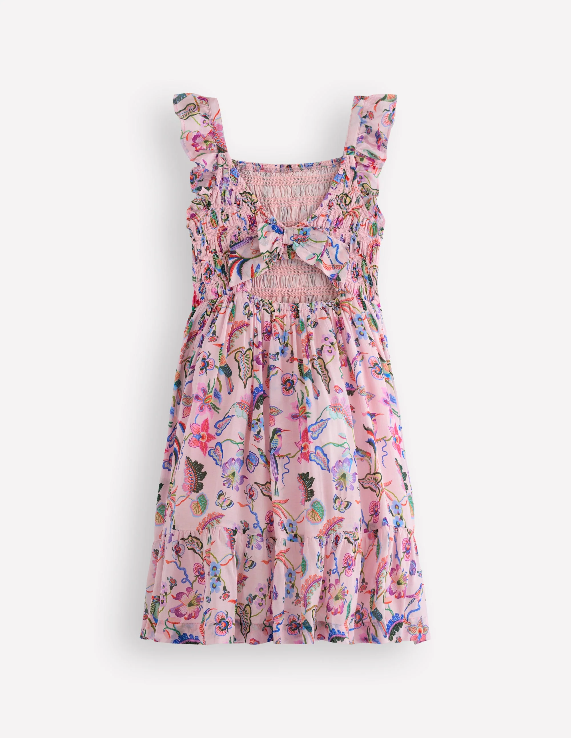Shirred Bow Back Detail Dress-Multi Pink Floral - Image 4