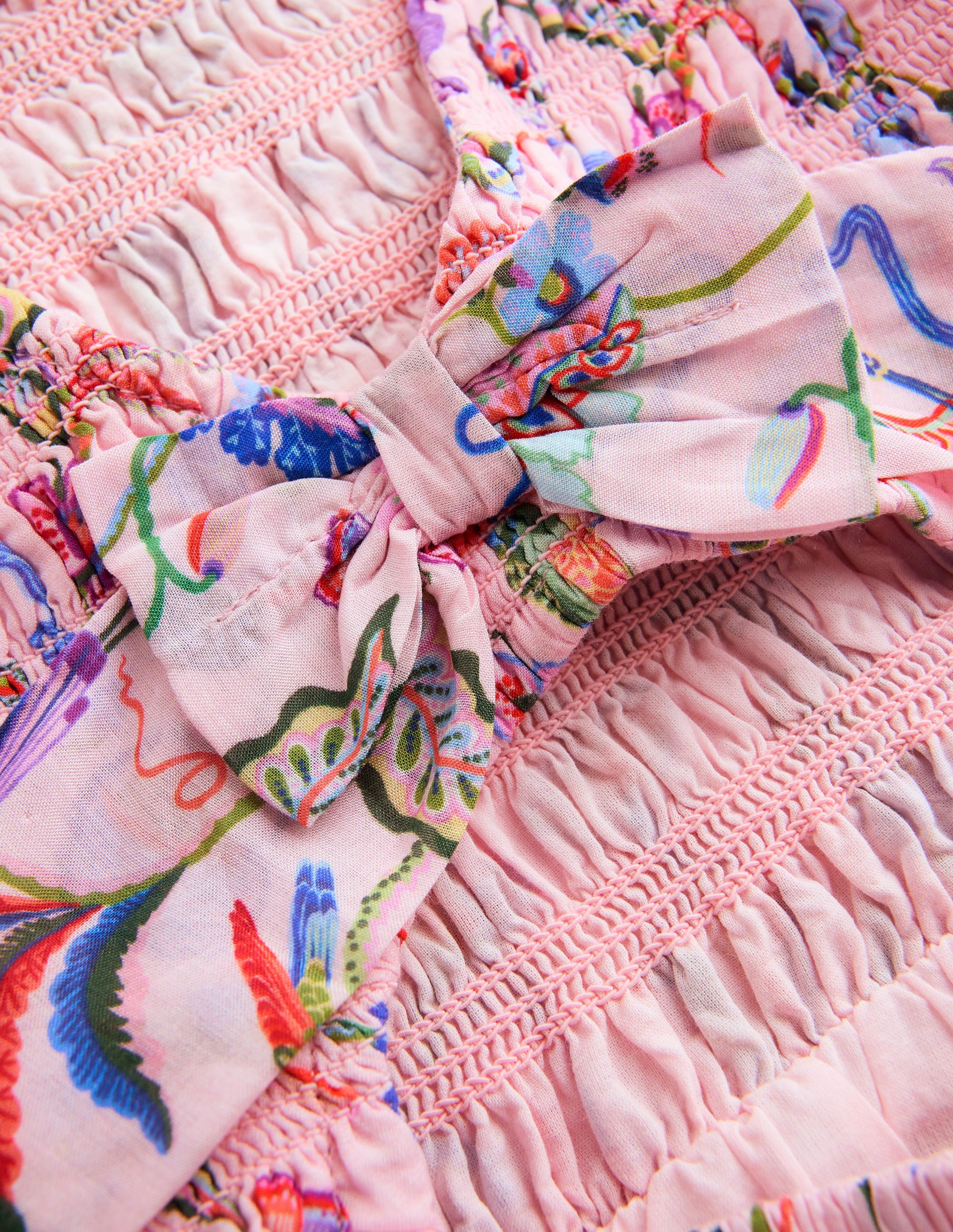 Shirred Bow Back Detail Dress-Multi Pink Floral - Image 5
