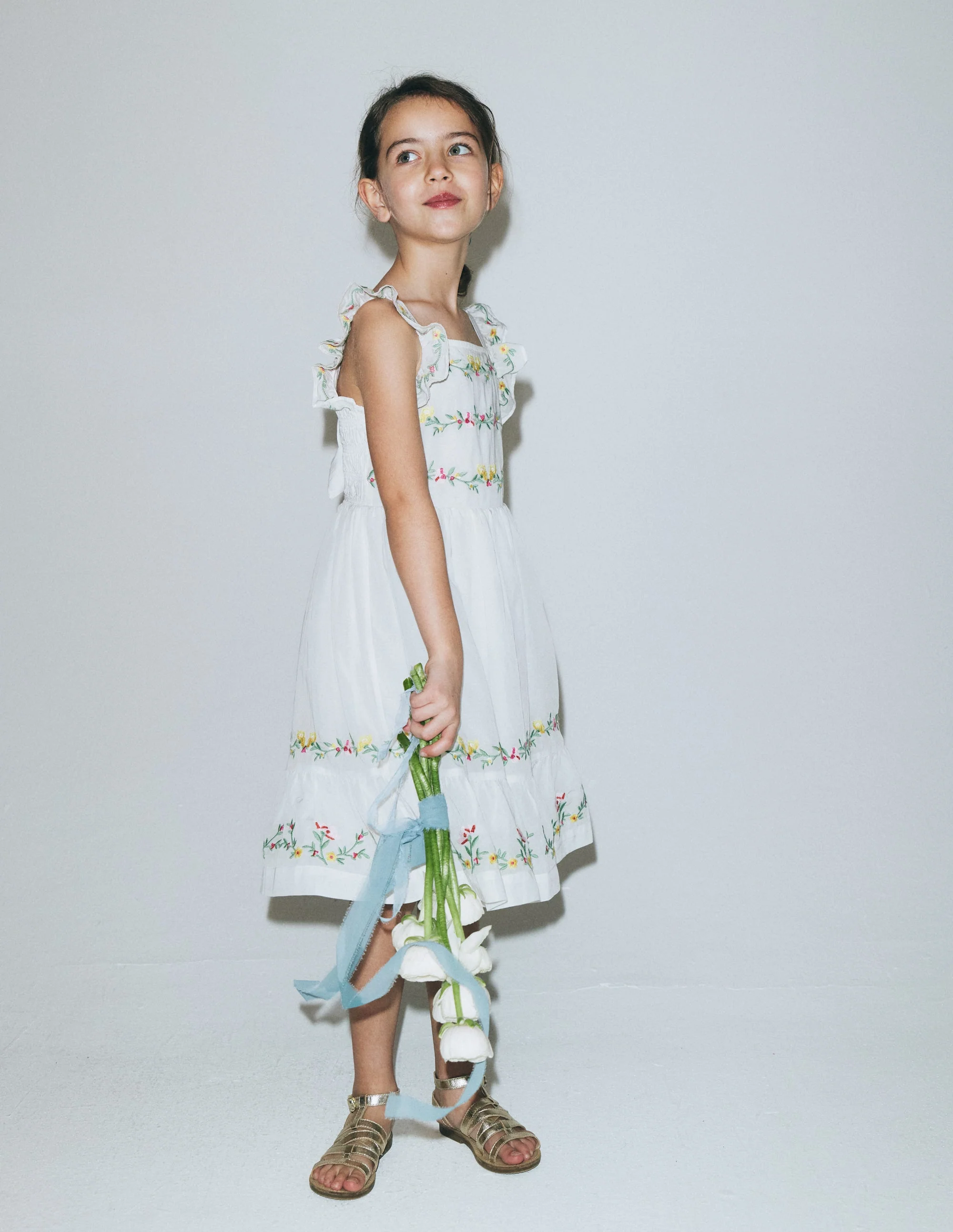 Shirred Bow Back Detail Dress-Soft Ivory - Image 2