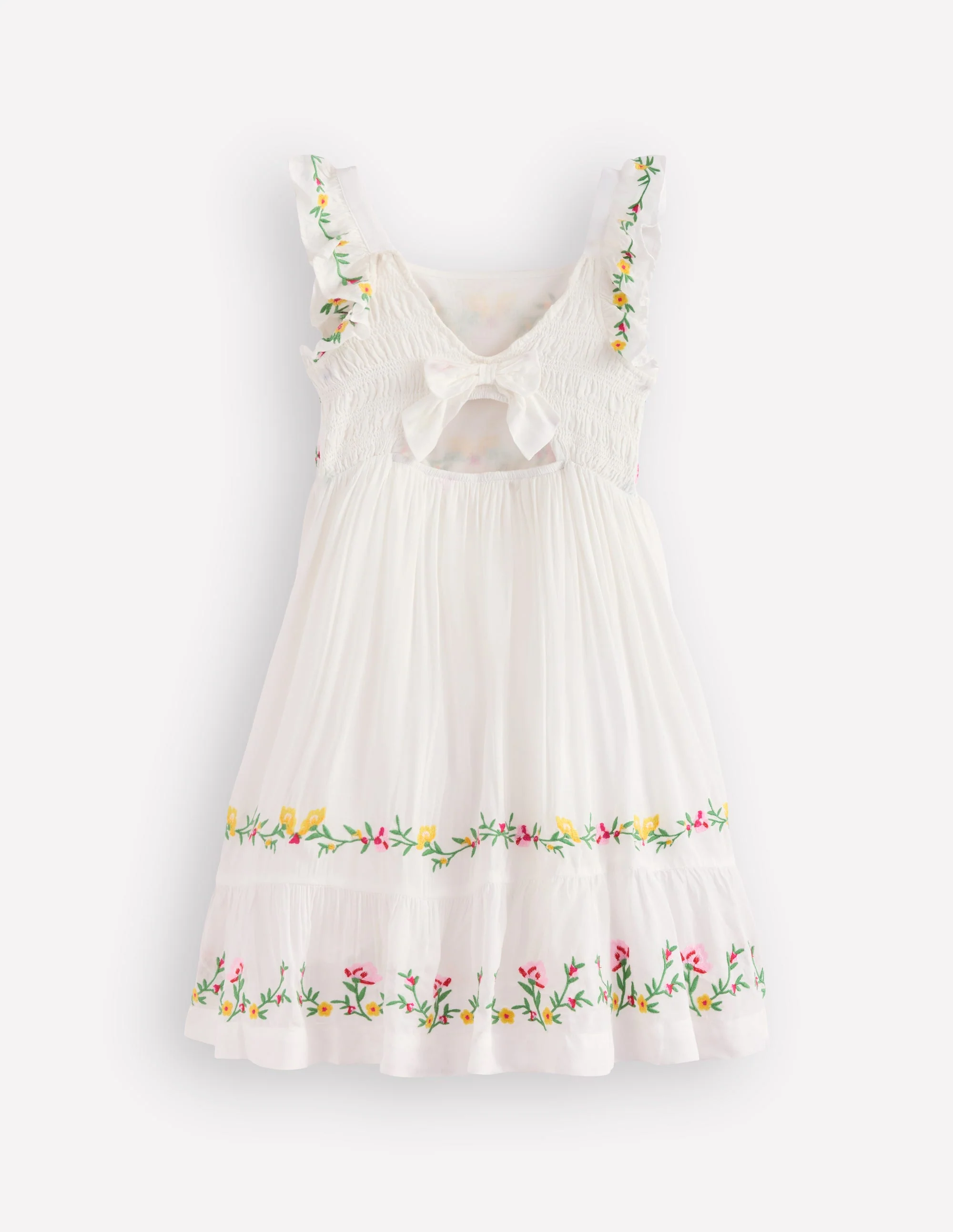 Shirred Bow Back Detail Dress-Soft Ivory - Image 4