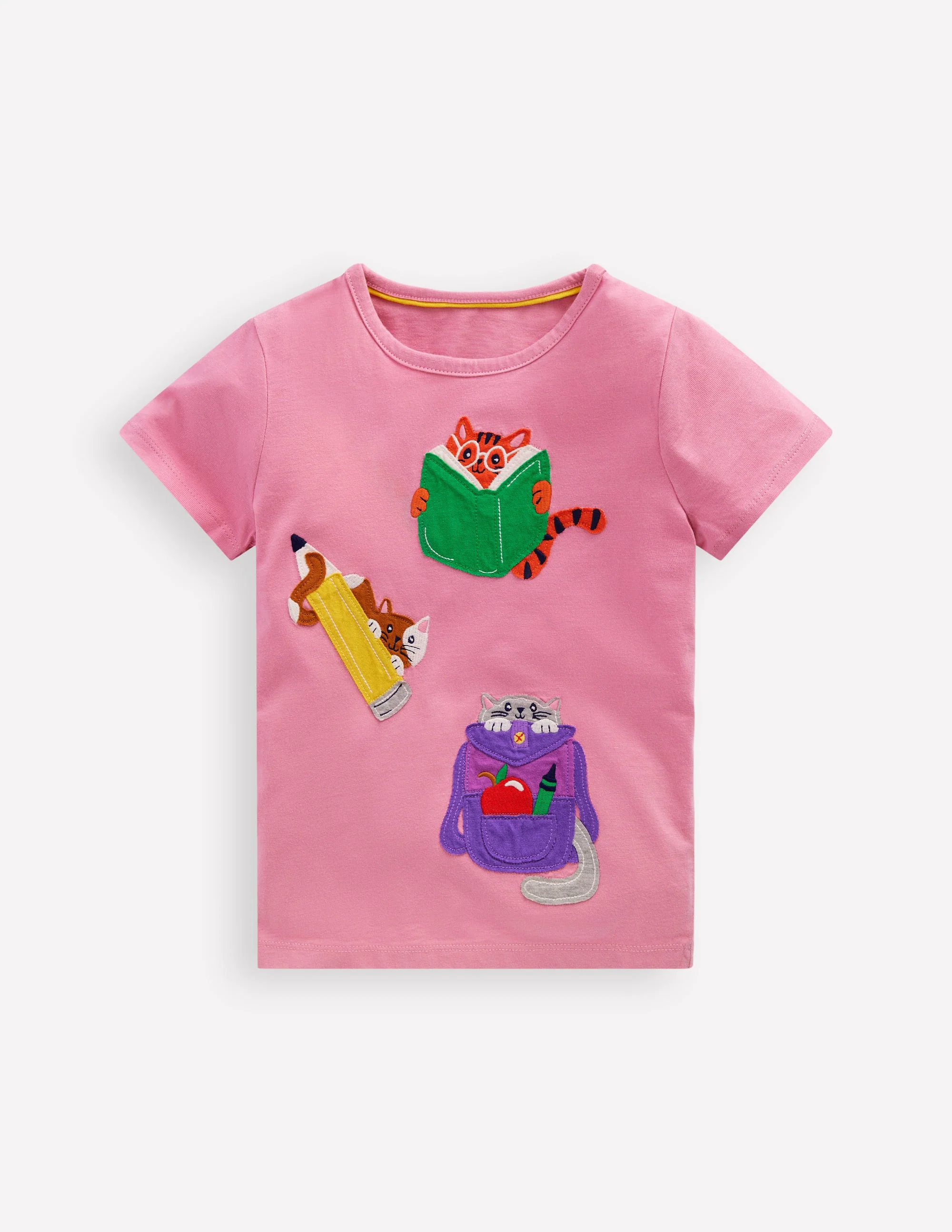 Short Sleeve Appliqué T-shirt-Formica Pink Stationary Pets