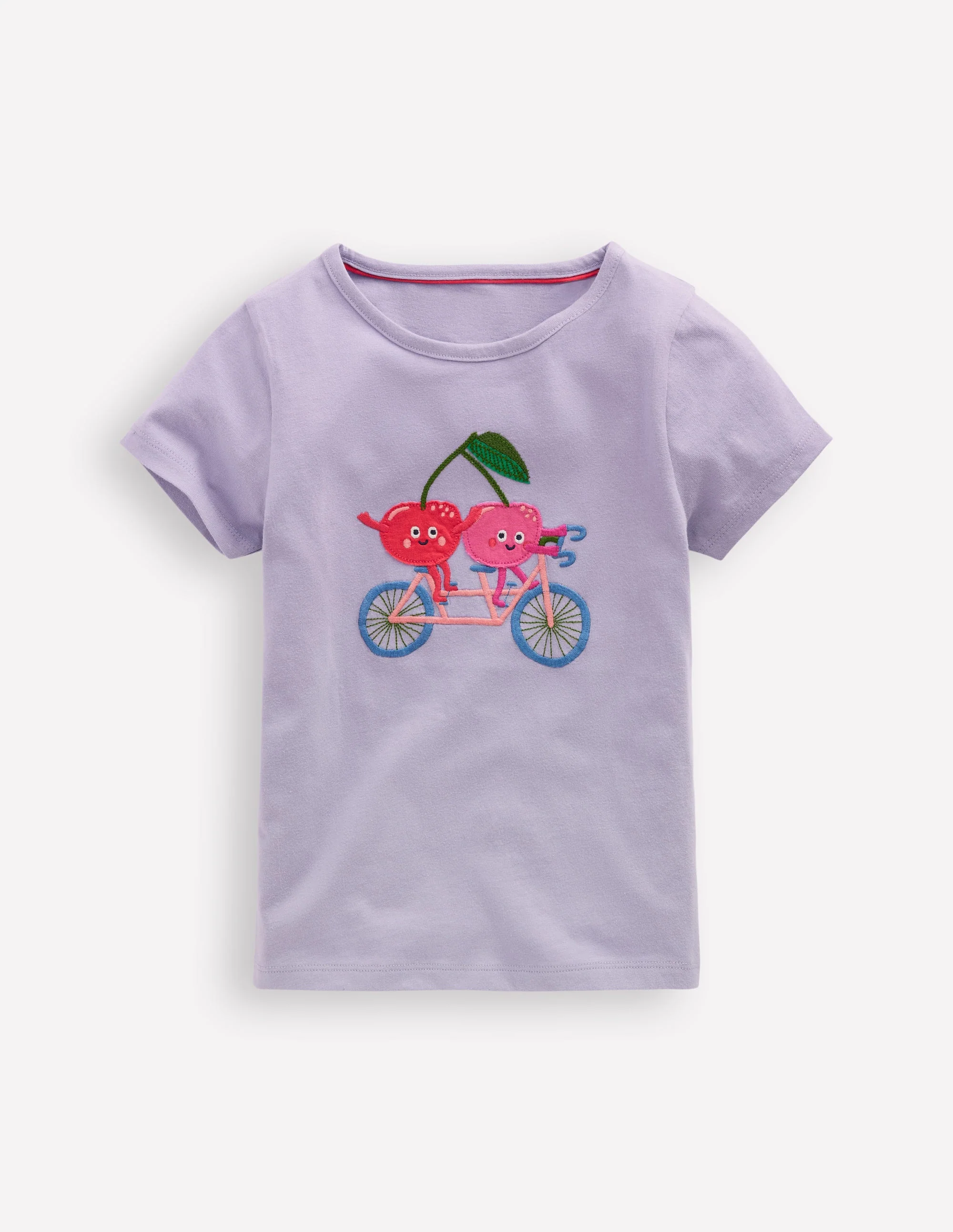 Short Sleeve Appliqué T-shirt-Misty Lavendar Cherries