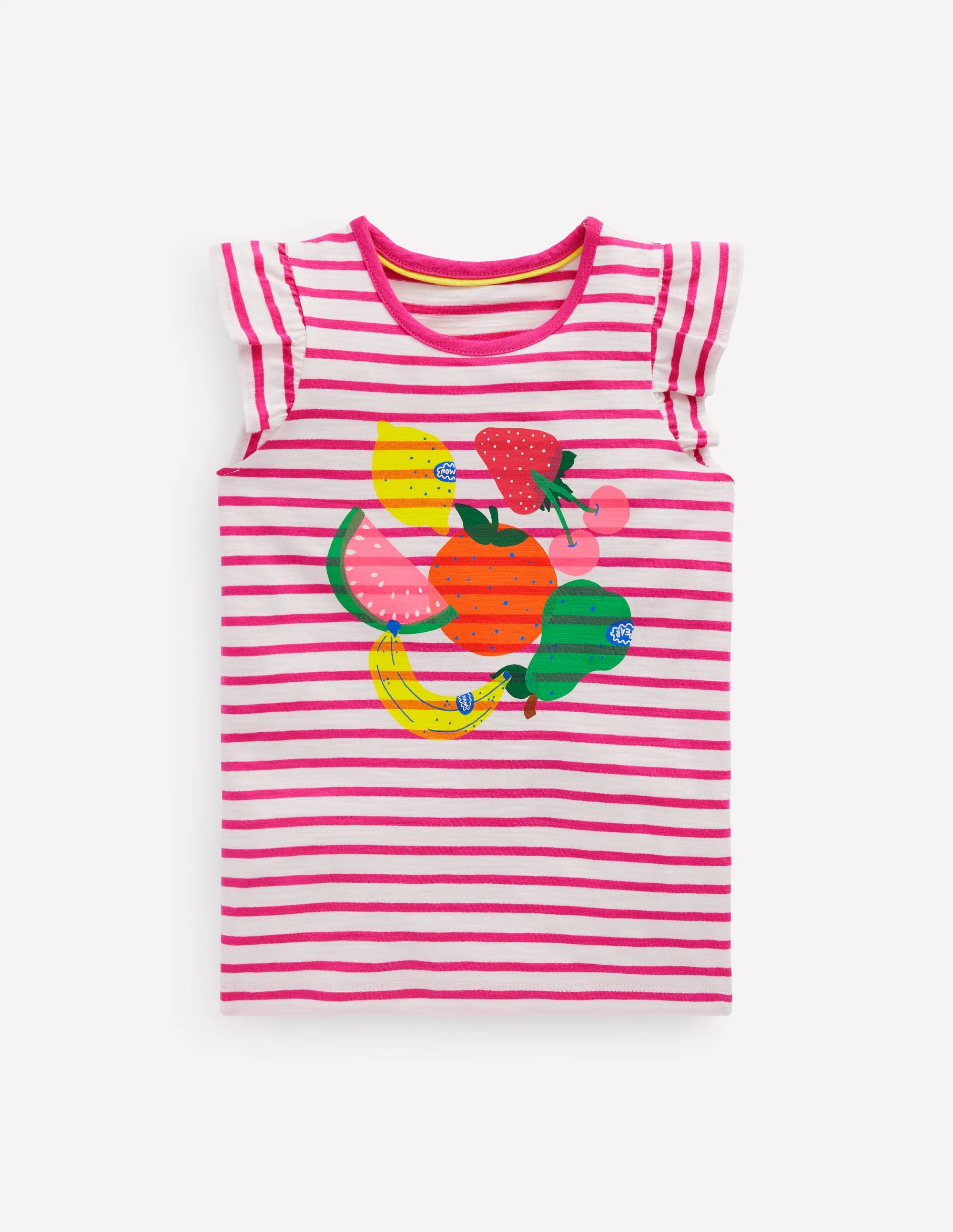 Short Sleeve Frill Logo Top-Raspberry/Soft Ivory Fruits