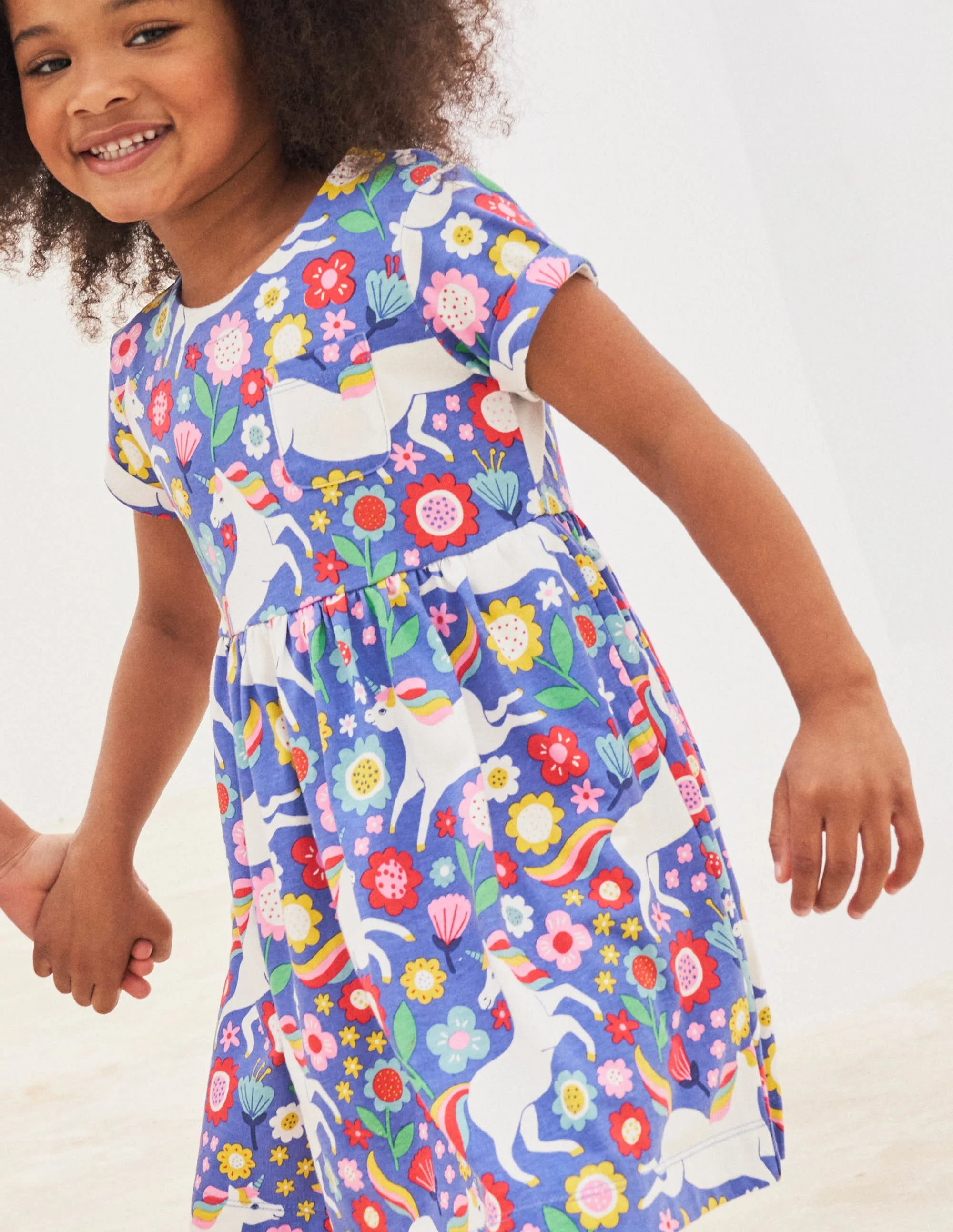 Short Sleeve Fun Jersey Dress-Bluebell Large Unicorn Floral - Image 4