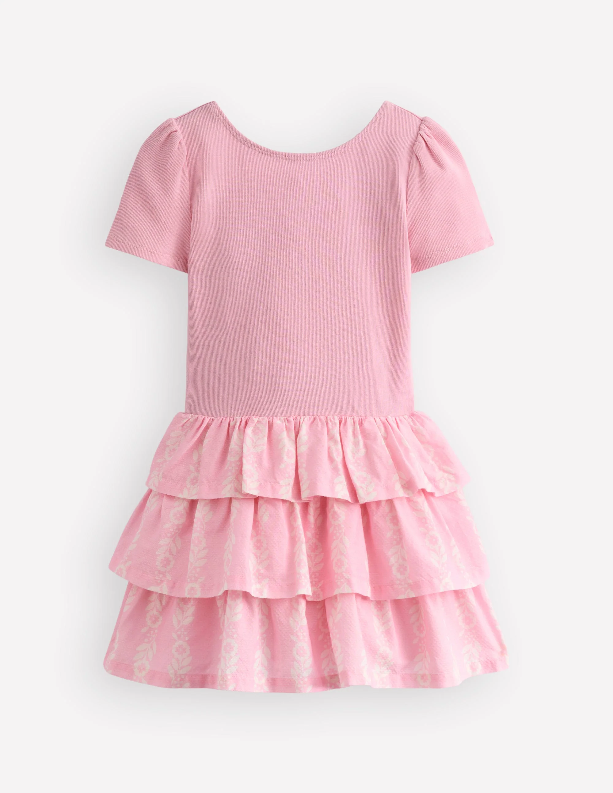 Short Sleeve Jersey RaRa Dress-Blossom Pink Flower Vine