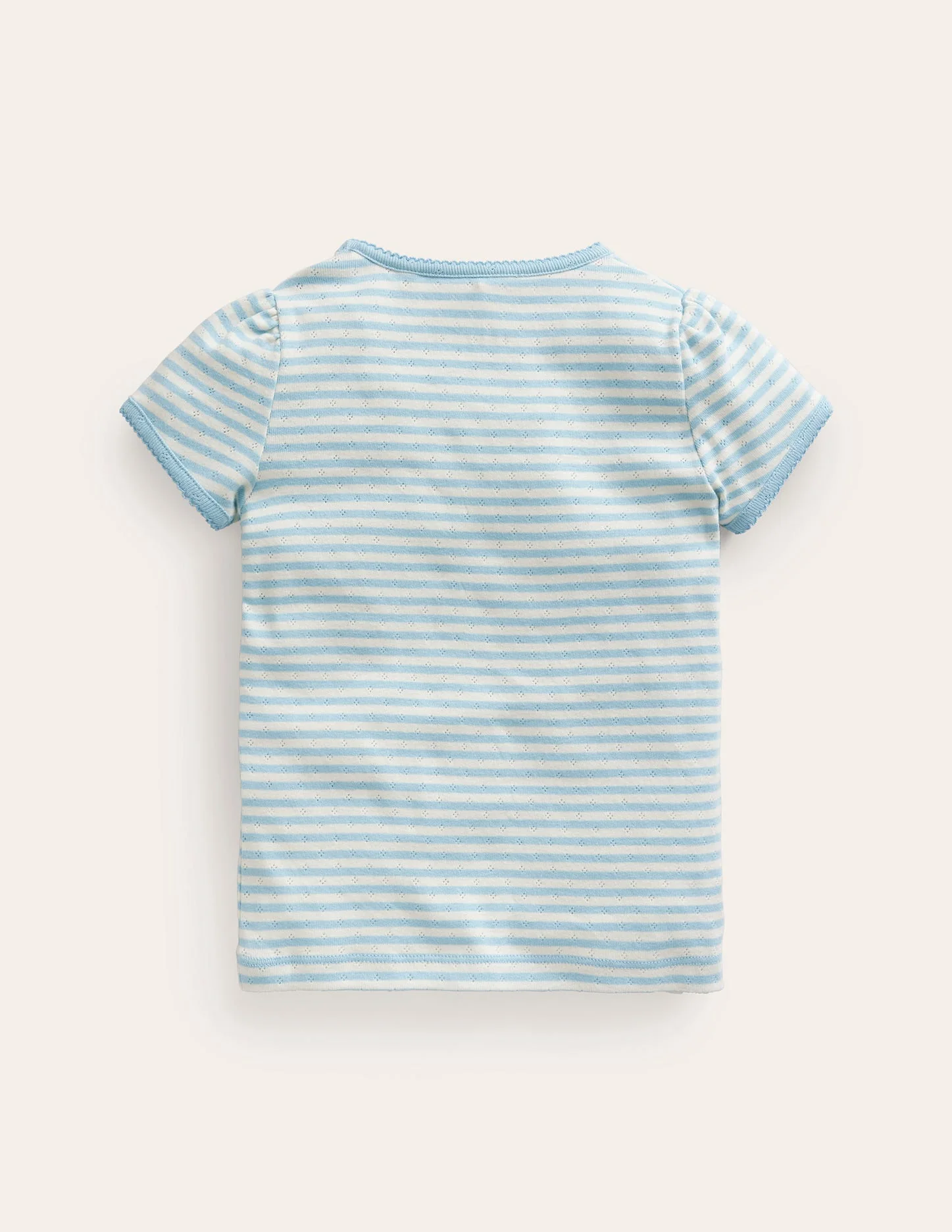 Short Sleeve Pointelle Top-Light Celeste Blue/Soft Ivory - Image 2
