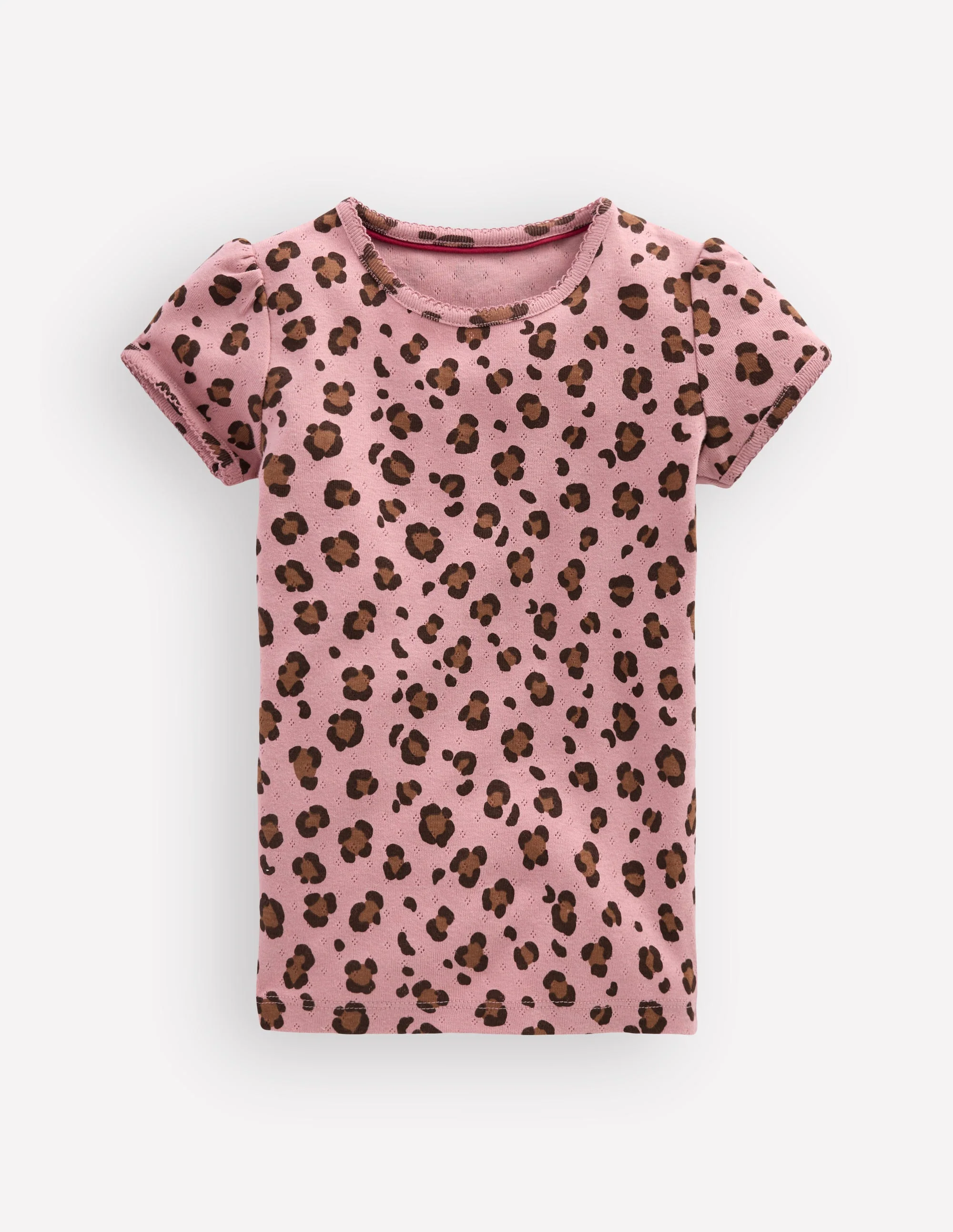 Short Sleeve Pointelle Top-Vintage Pink Leopard