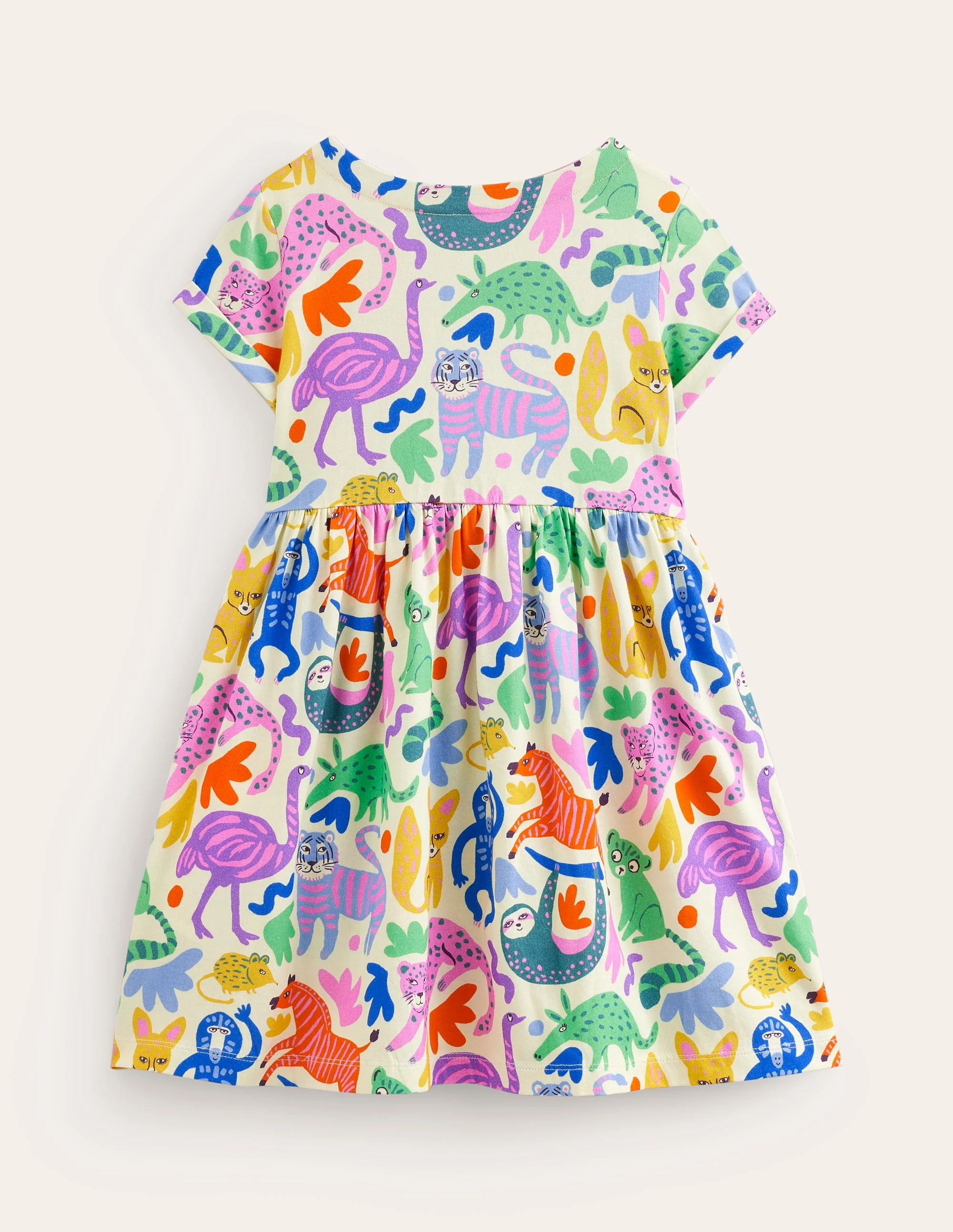 Short-sleeved Fun Jersey Dress-Multi Safari Friends - Image 2
