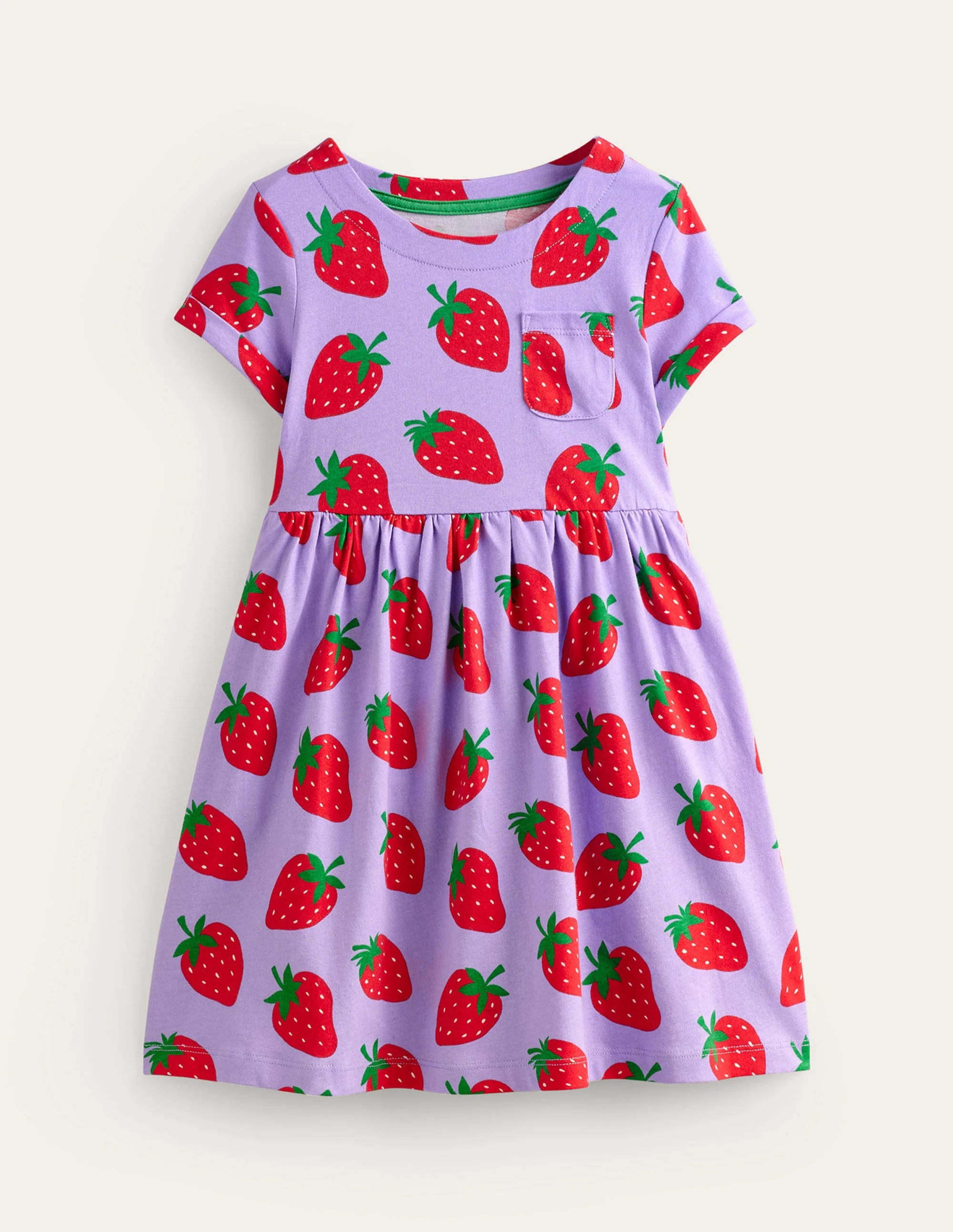 Short-sleeved Fun Jersey Dress-Parma Violet Strawberries