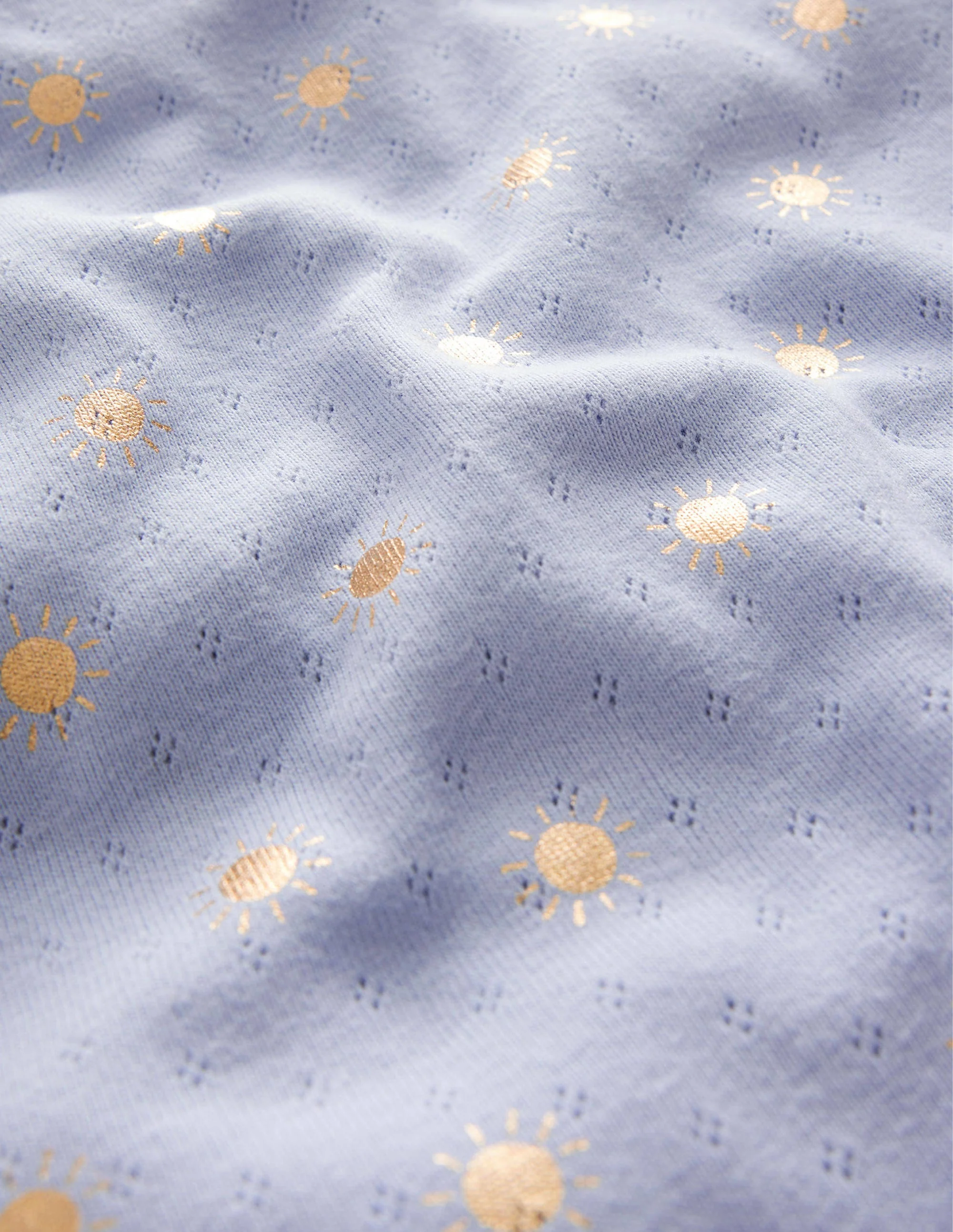 Short-Sleeved Pointelle Top-Brunnera Blue/Gold Suns - Image 3