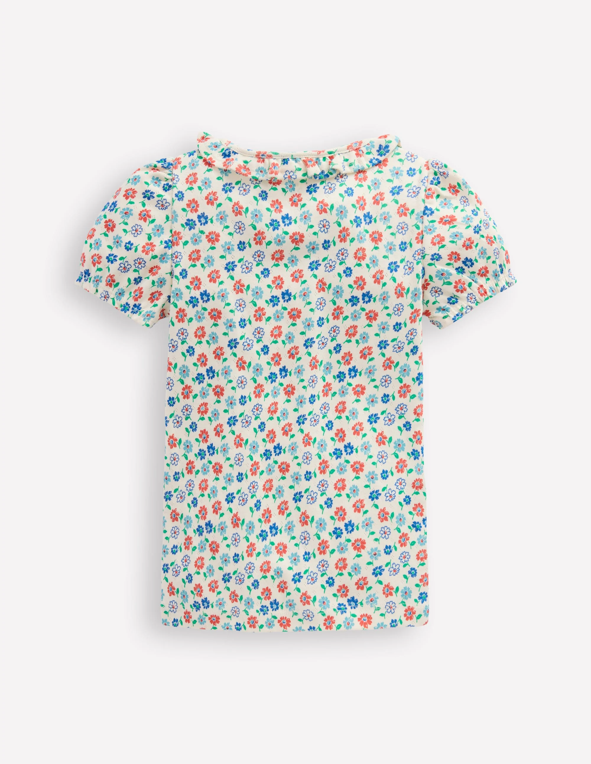 Short-sleeved Ruffle Pointelle-Vanilla White Vintage Daisy - Image 2