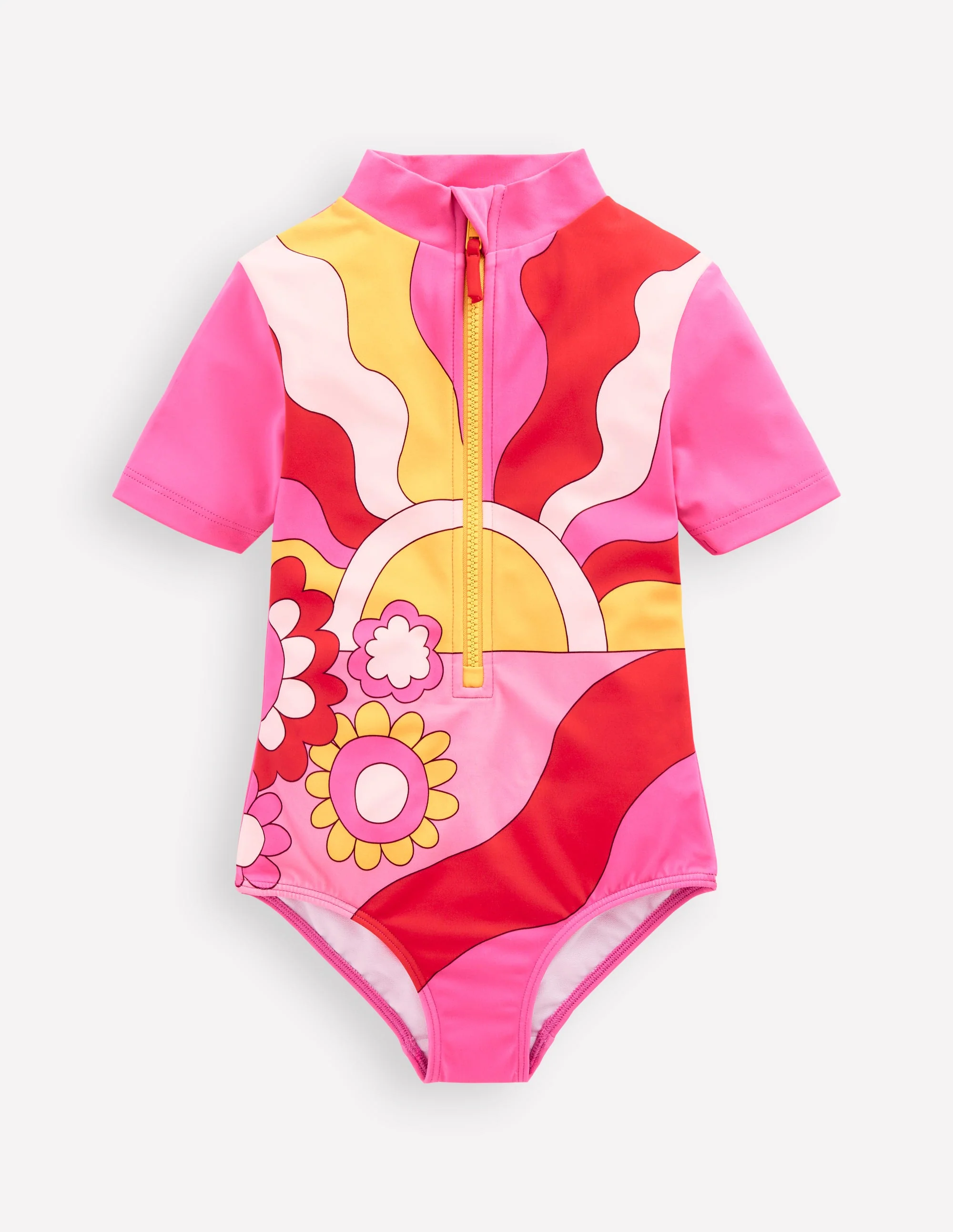 Short-sleeved Swimsuit-Cinnamon Red Sixties Sunrise