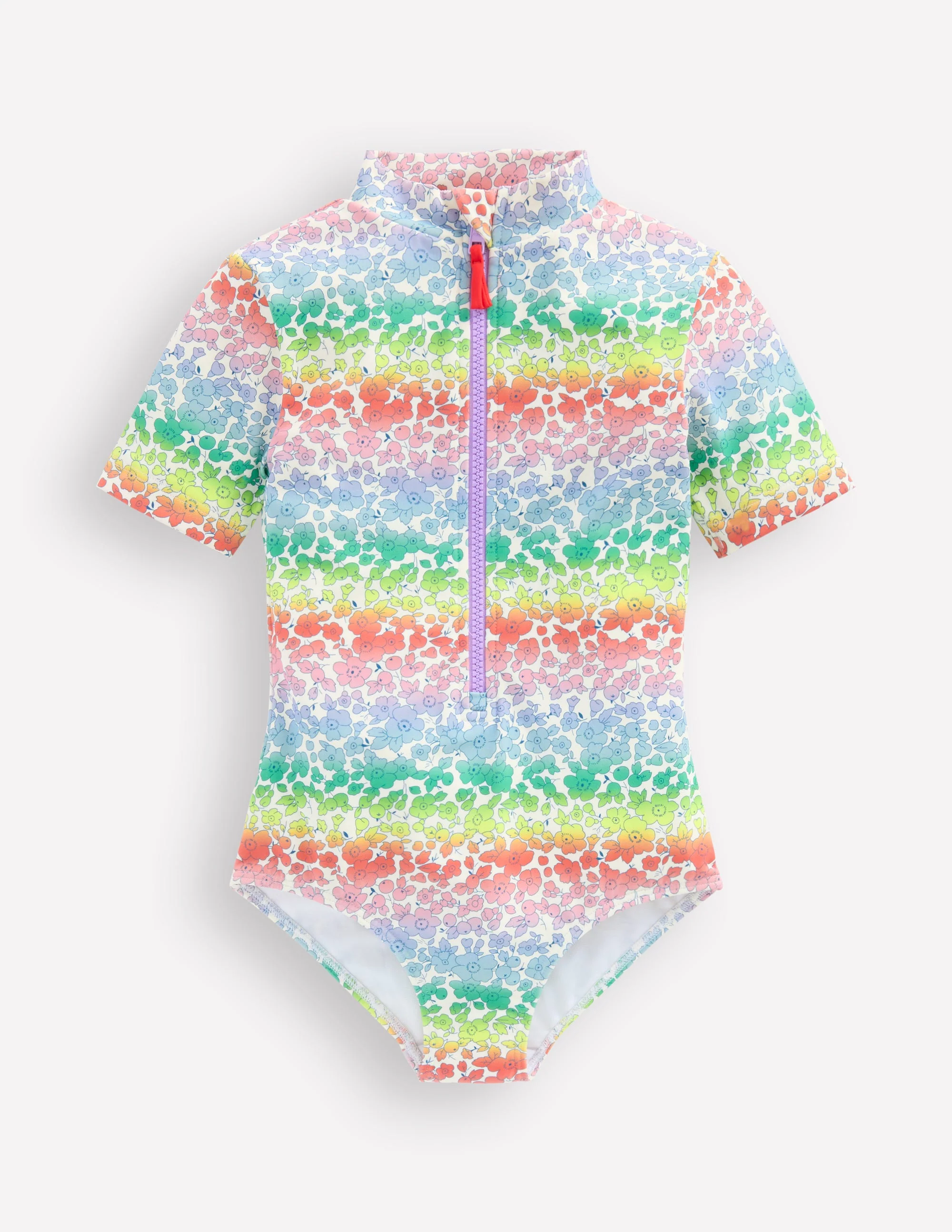 Short-sleeved Swimsuit-Rainbow Ombre Flowerbed