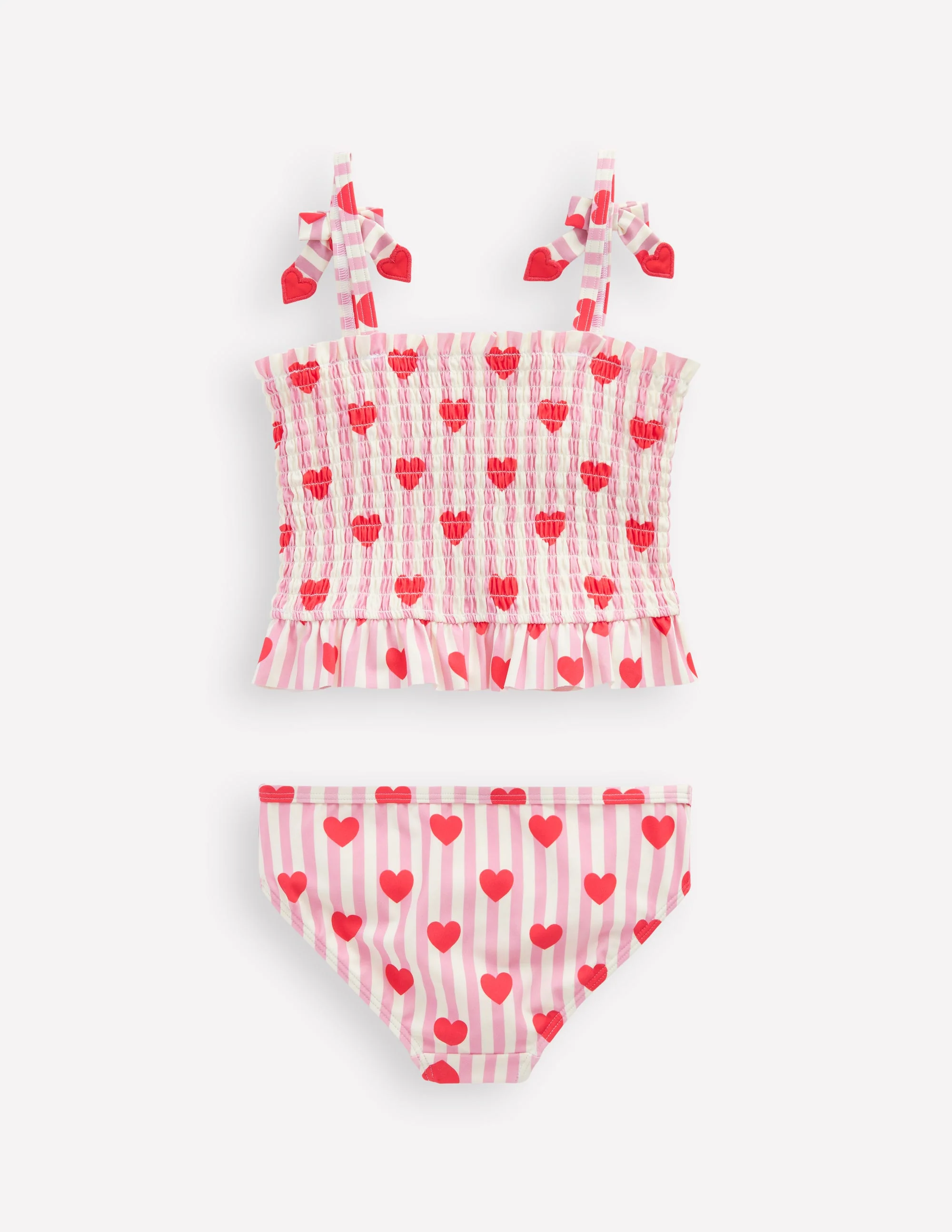 Smocked Tankini Set-Bubblegum Pink Heart Stripe - Image 2