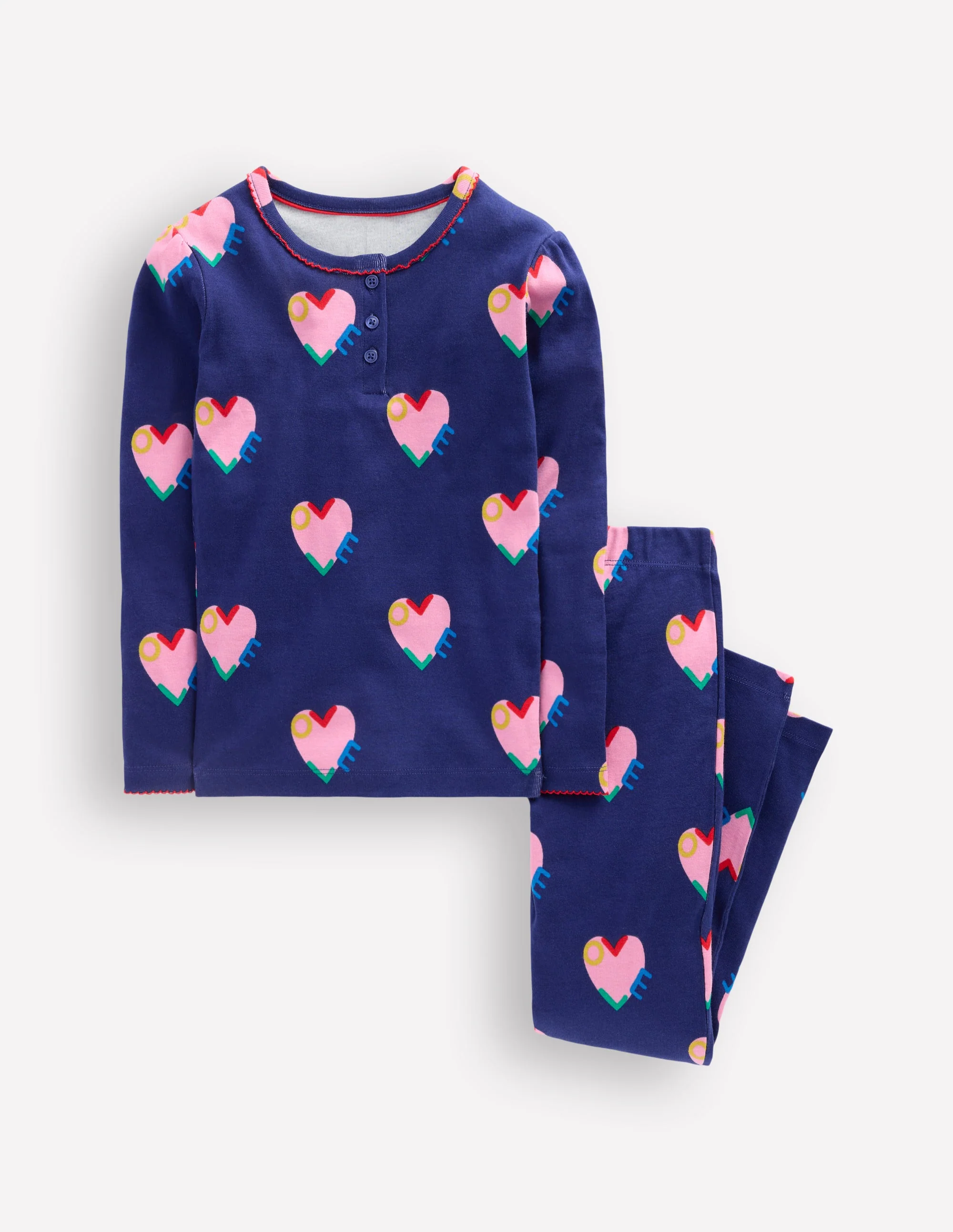 Snug Henley Pajamas-Starboard Blue Love Hearts