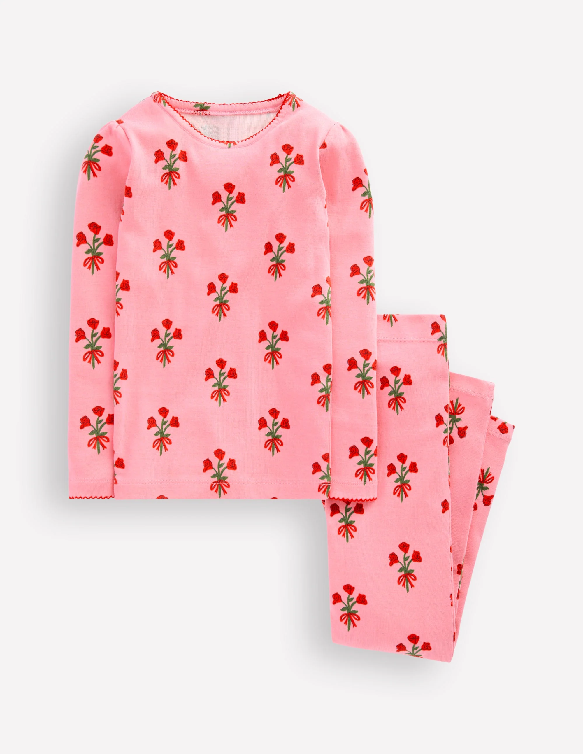 Snug Long John Pajamas-Bubblegum Pink Posy