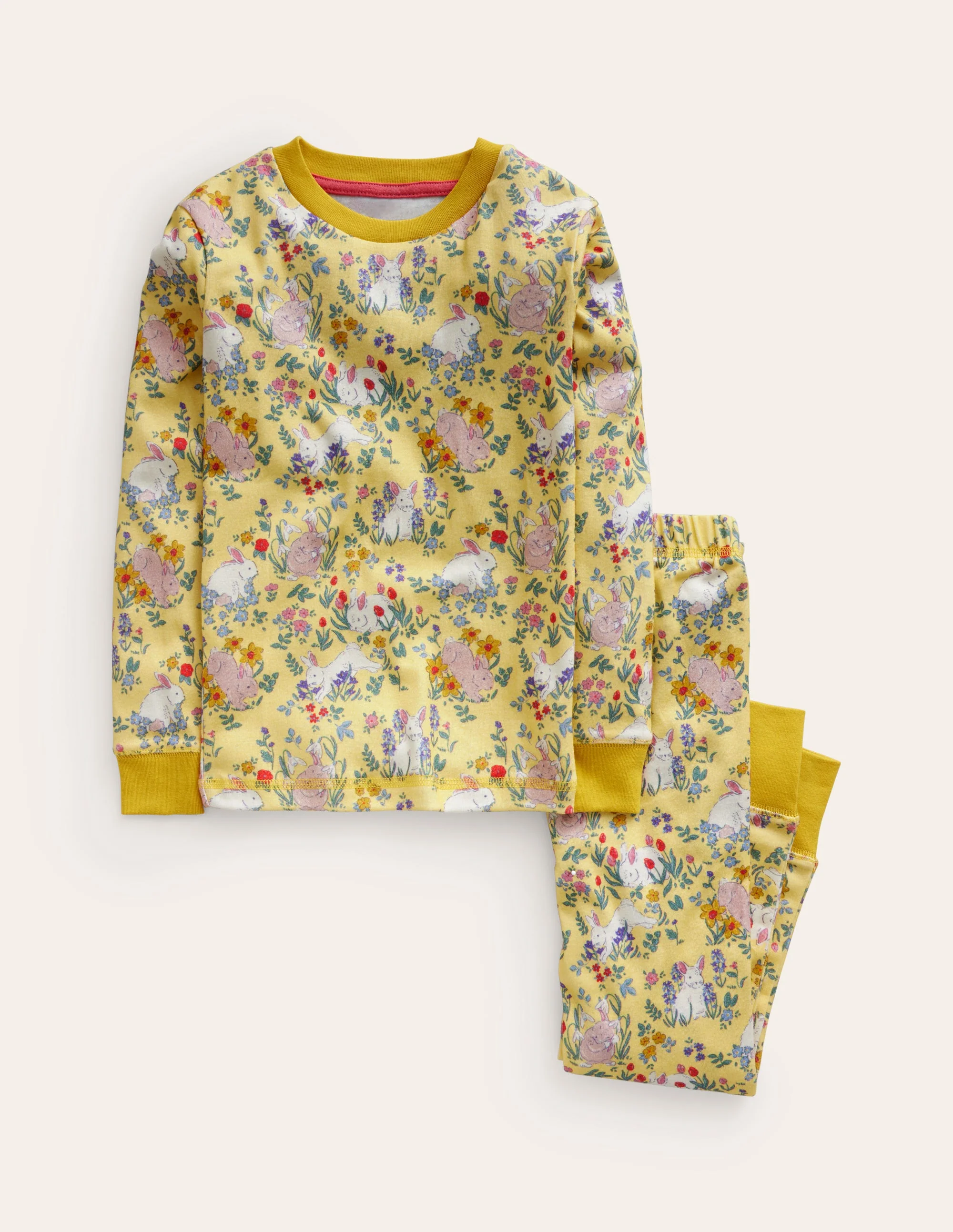 Snug Long John Pajamas-Spring Yellow Bunnies