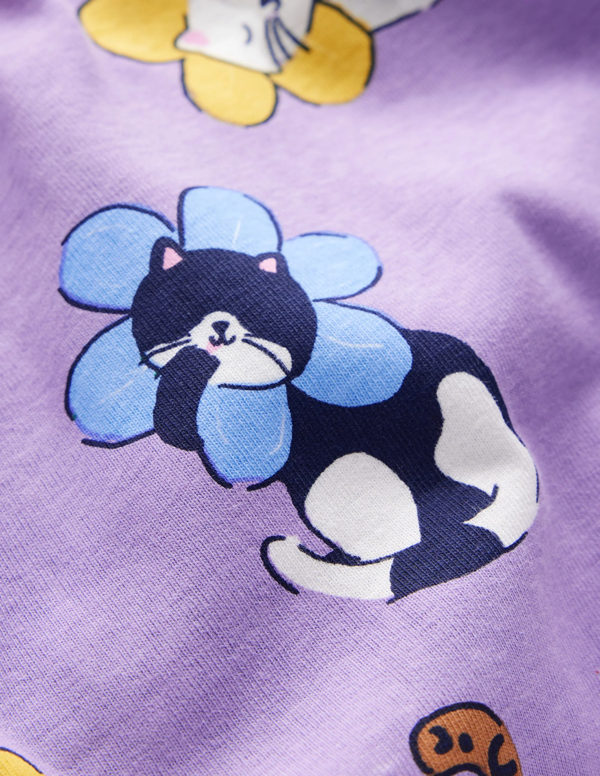 Snug Long John Pyjamas-Aster Purple Flower Cats - Image 3